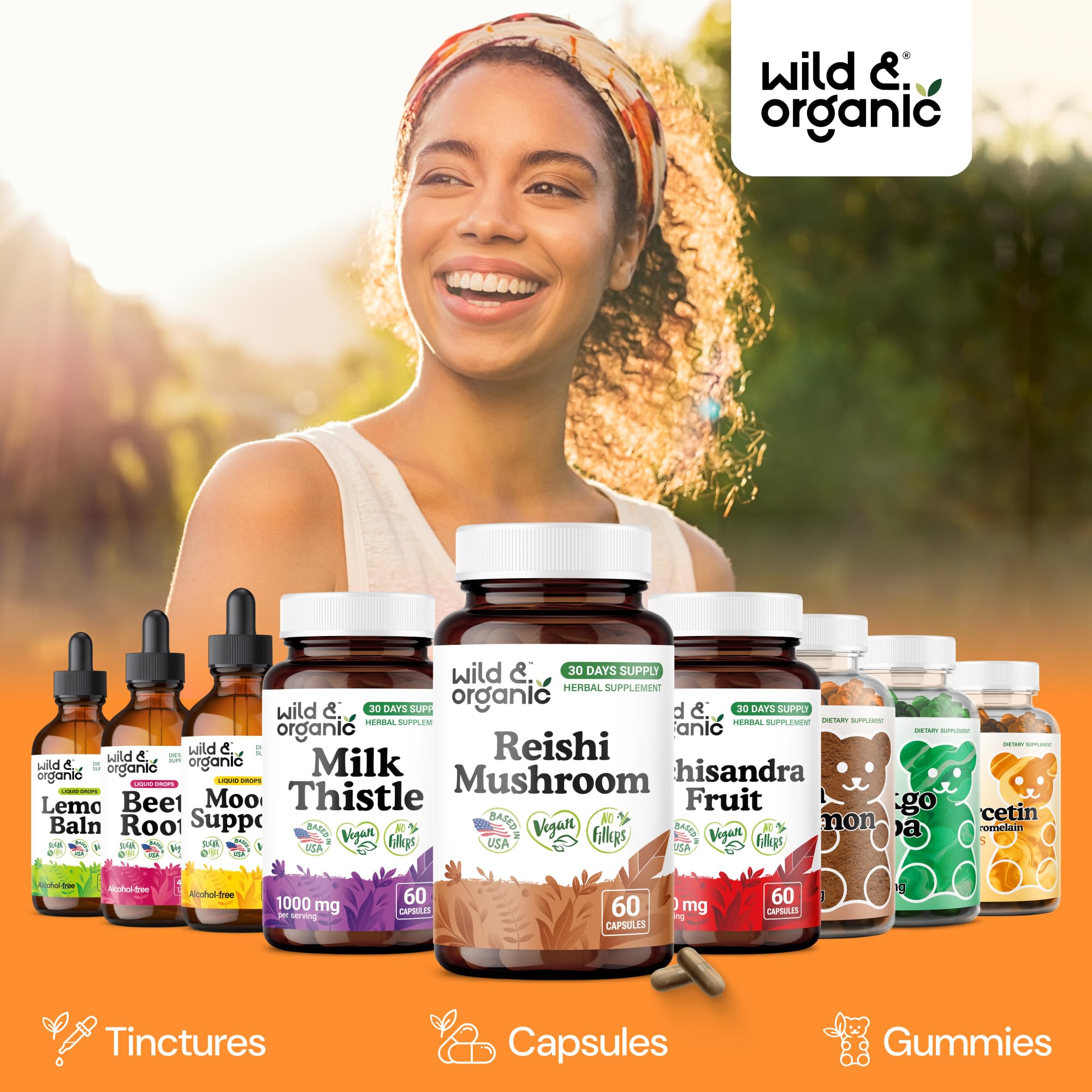 Wild & Organic Red Reishi Mushroom Capsules with a measuring spoon
