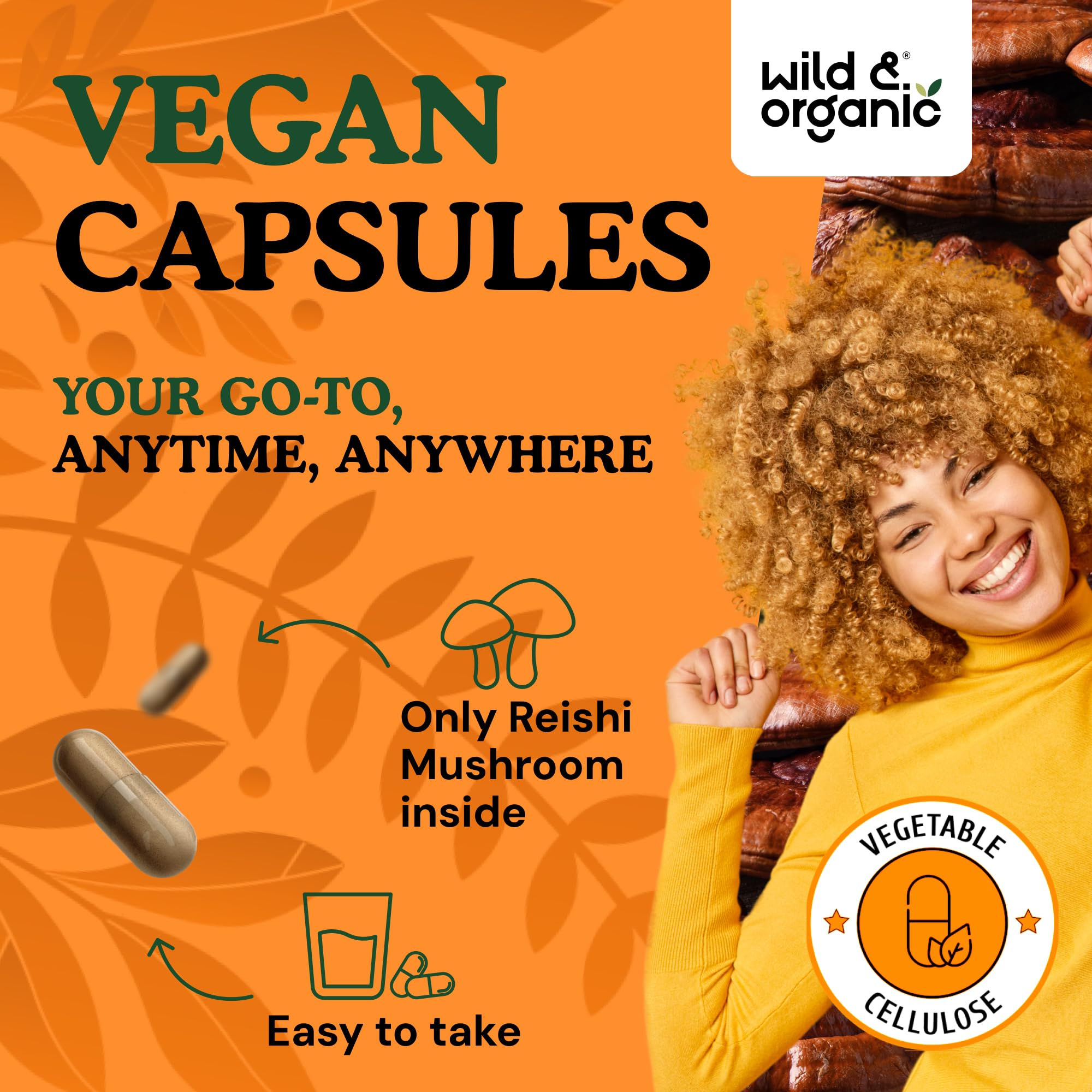 Wild & Organic Red Reishi Mushroom Capsules with ingredients