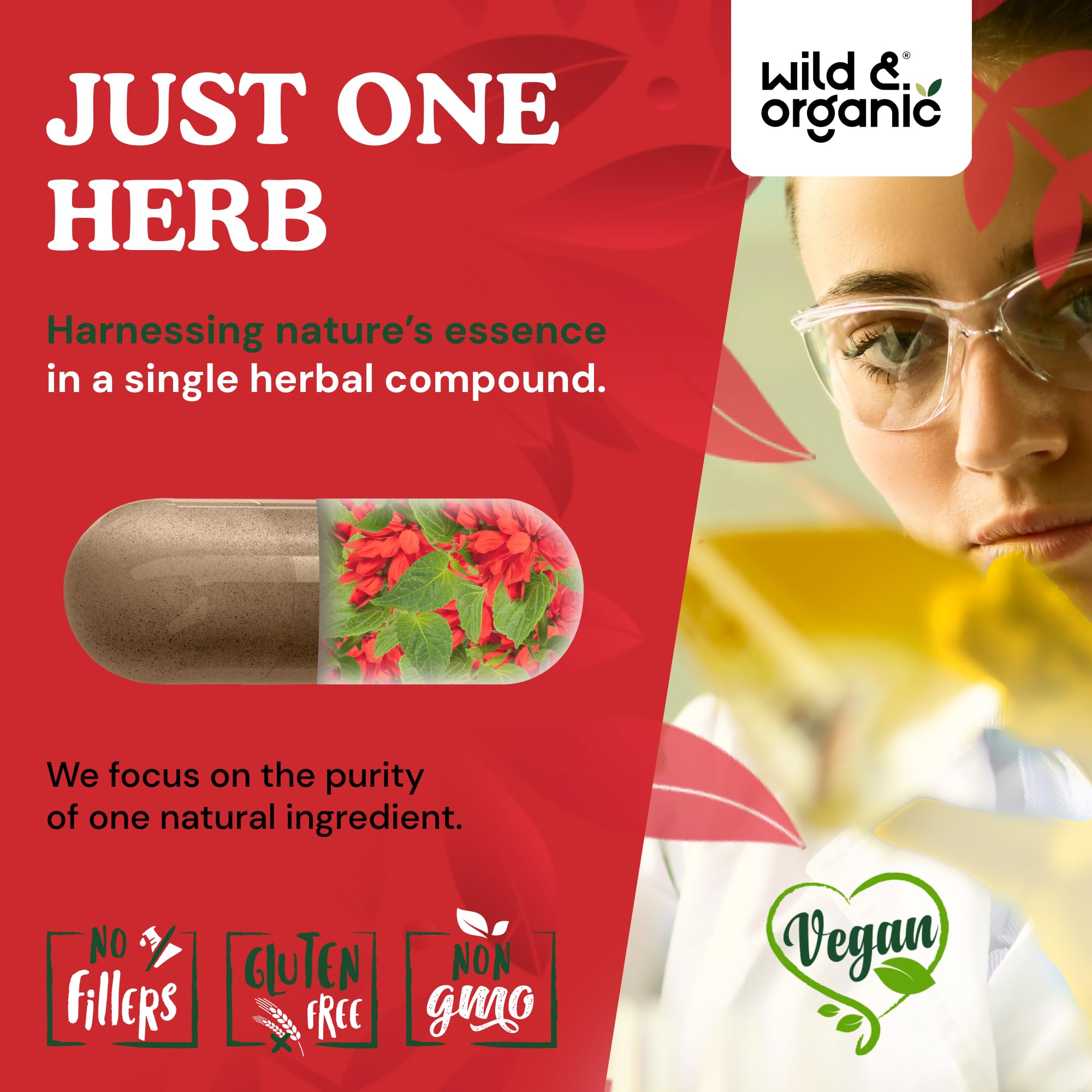 Wild & Organic Red Sage Capsules display with packaging