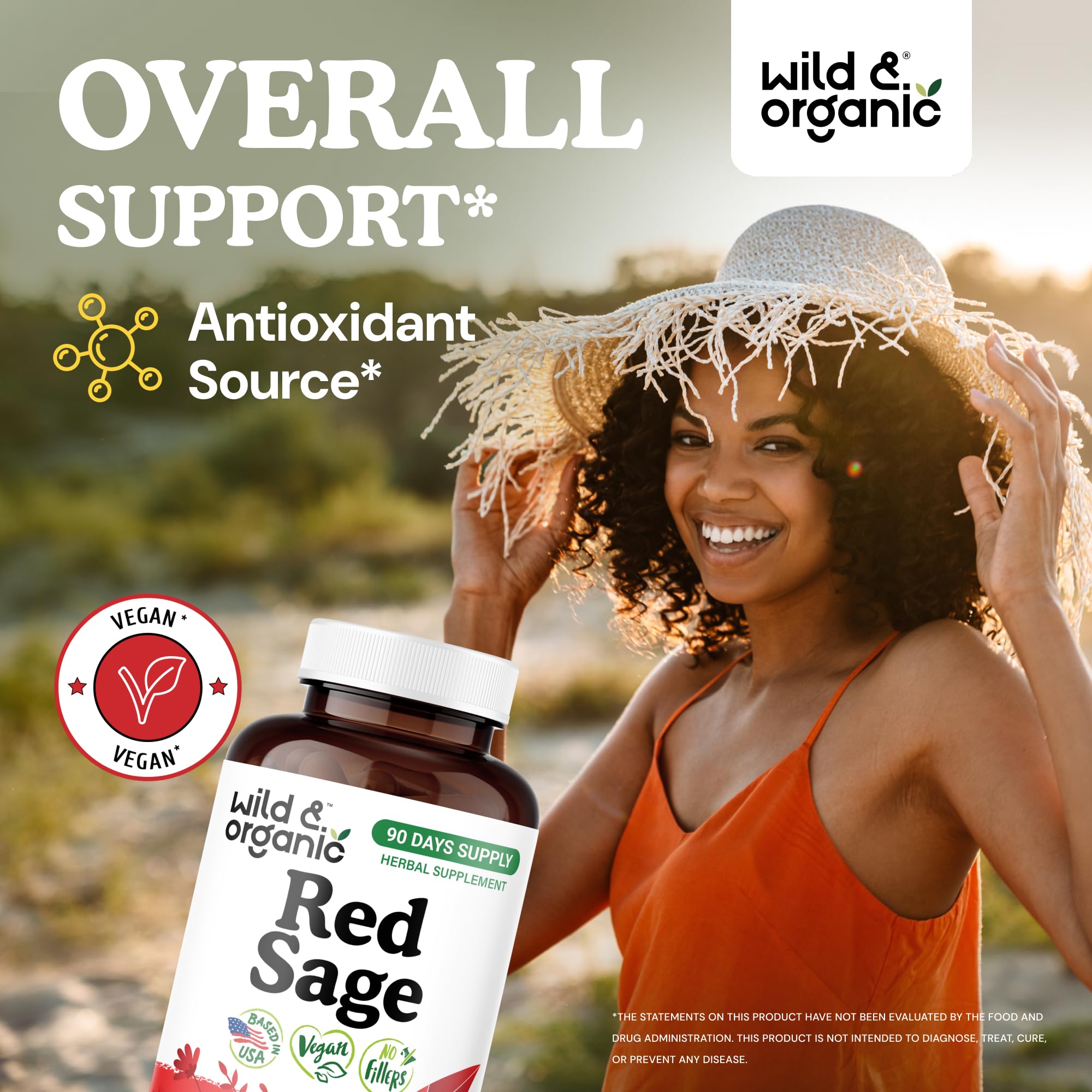 Wild & Organic Red Sage Root Capsules 180 count bottle