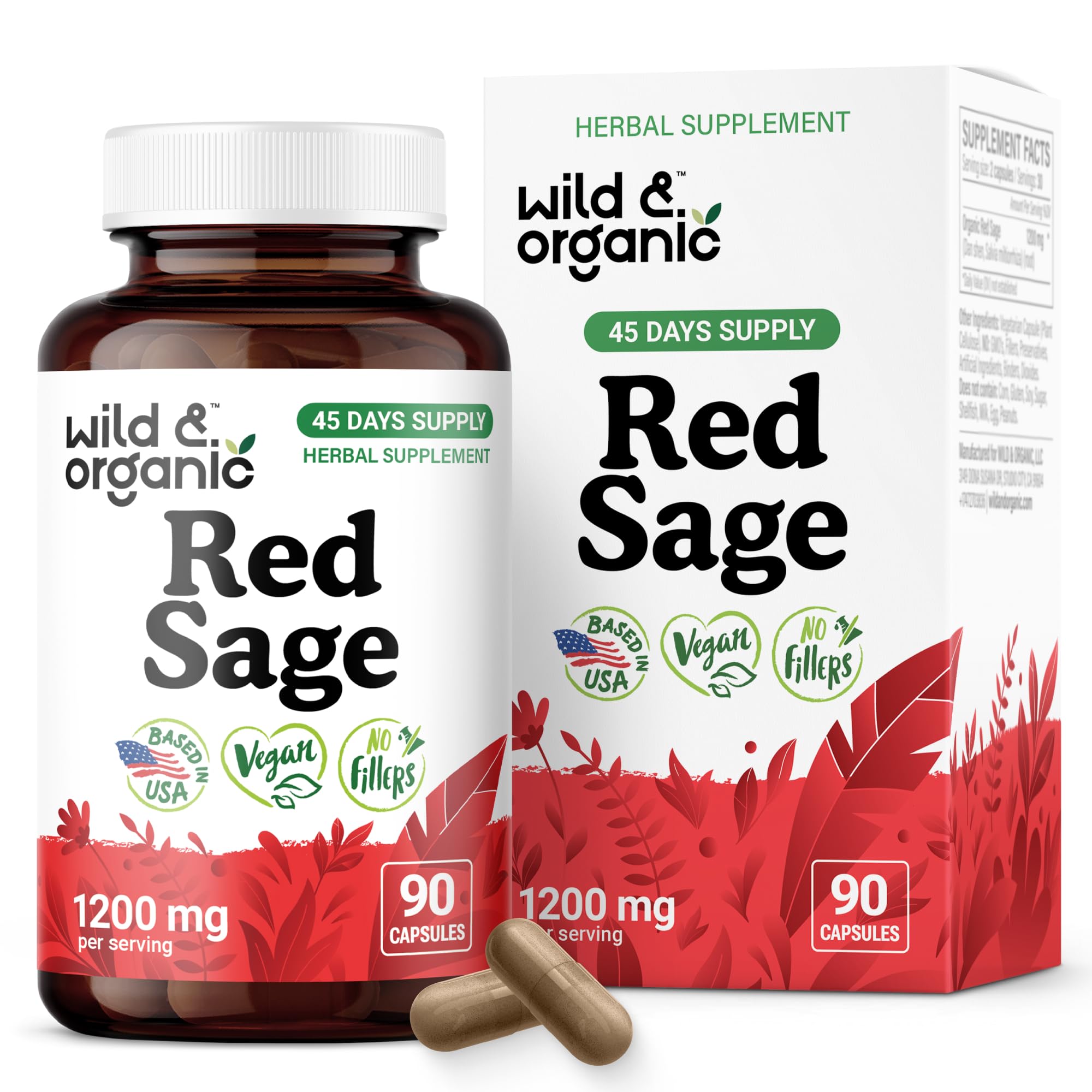 Wild & Organic Red Sage Root Capsules bottle front view