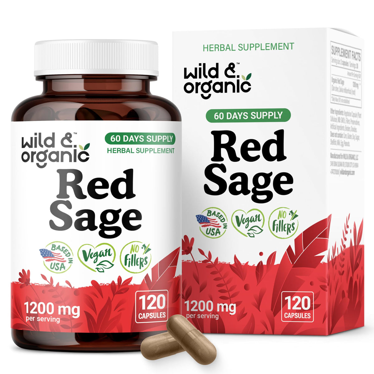 Wild & Organic Red Sage Root Capsules bottle front view
