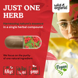Wild & Organic Red Sage Root Capsules on a wooden table