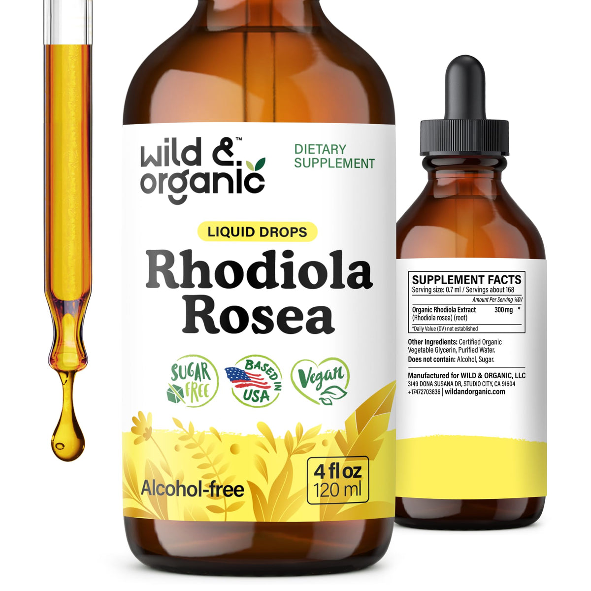 Wild & Organic Rhodiola Rosea Tincture 300mg front view