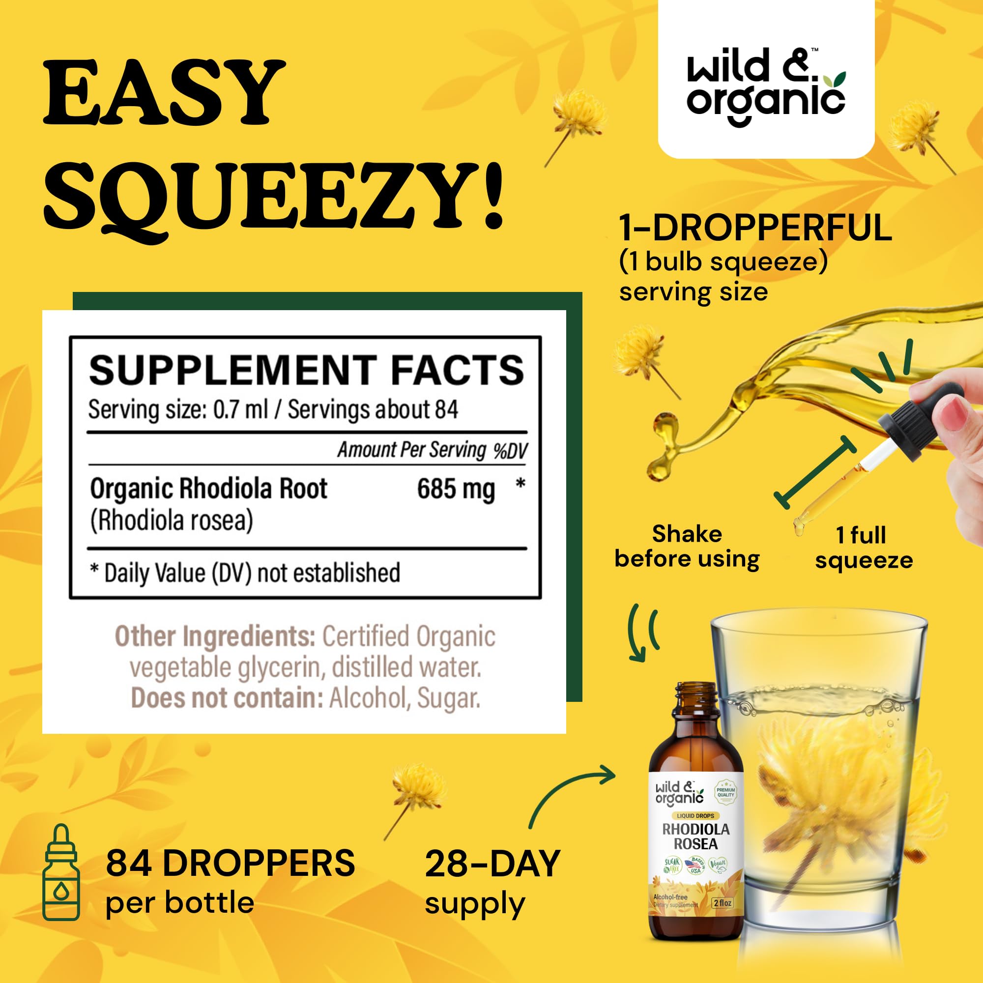 Wild & Organic Rhodiola Rosea Tincture 685mg dropper