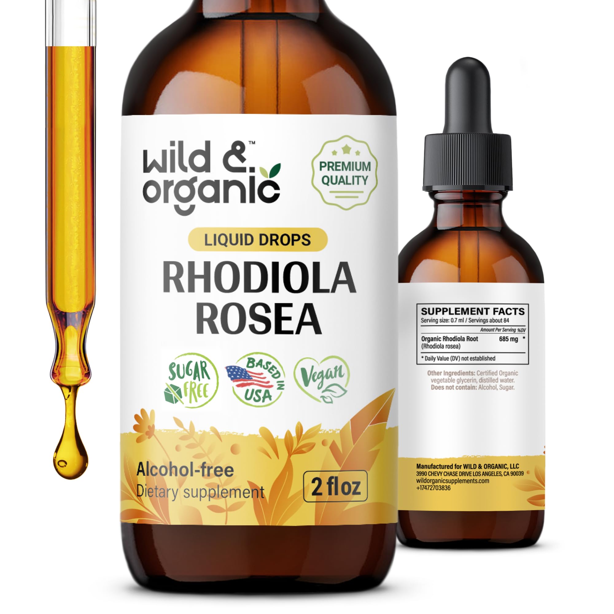 Wild & Organic Rhodiola Rosea Tincture 685mg front view