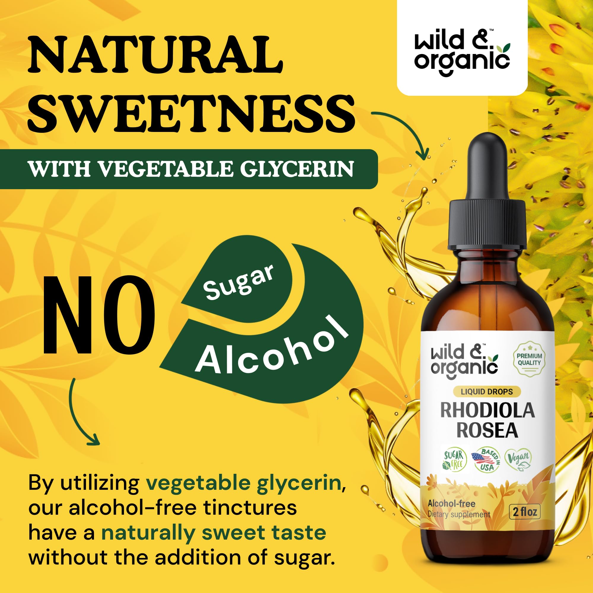 Wild & Organic Rhodiola Rosea Tincture 685mg in a glass