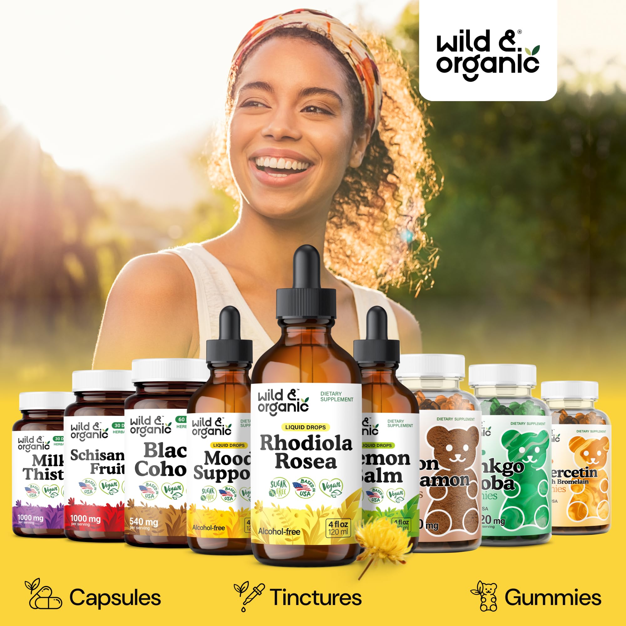 Wild & Organic Rhodiola Rosea Tincture with measuring dropper
