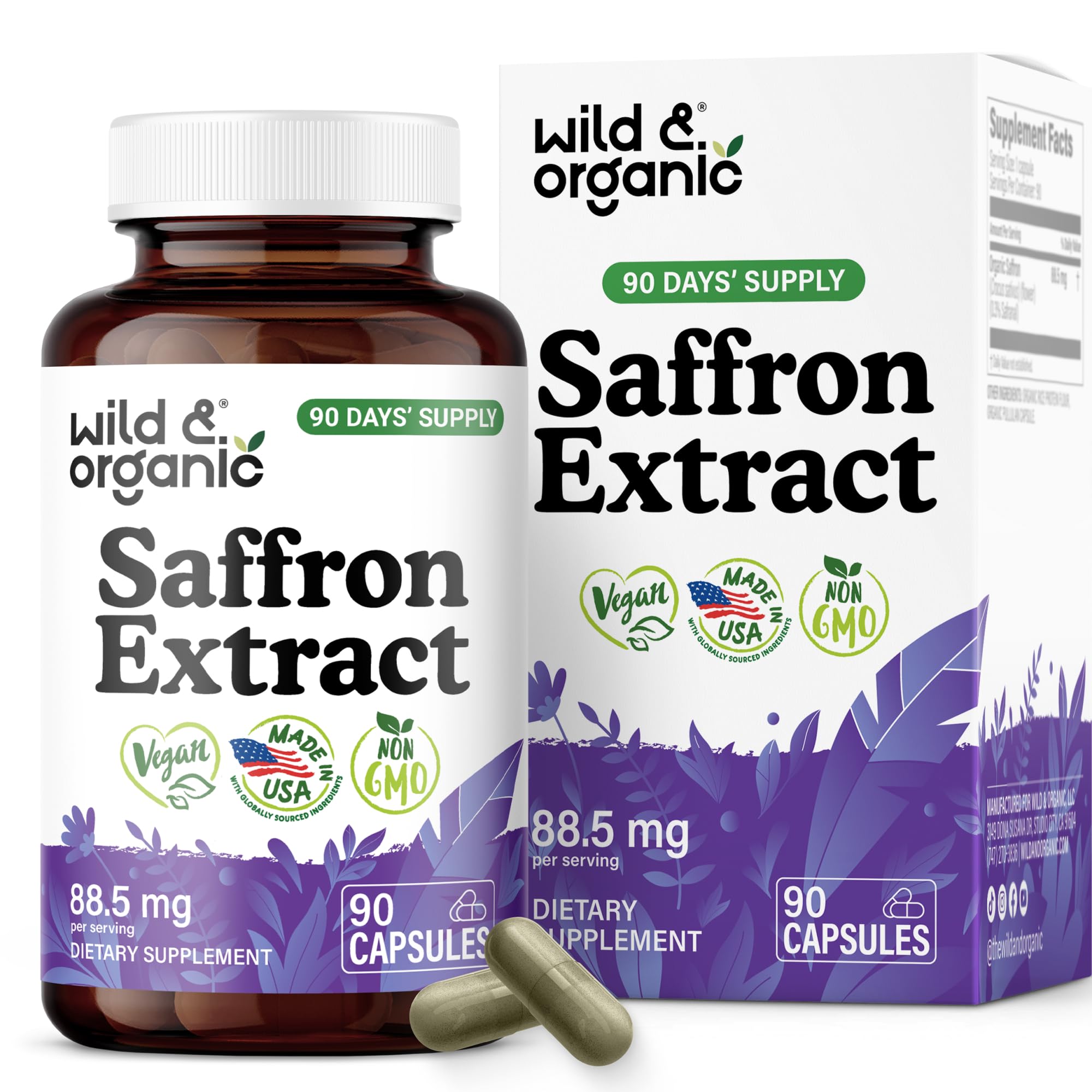 Wild & Organic Saffron Capsules bottle front view