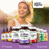 Wild & Organic Saffron Capsules with natural ingredients background