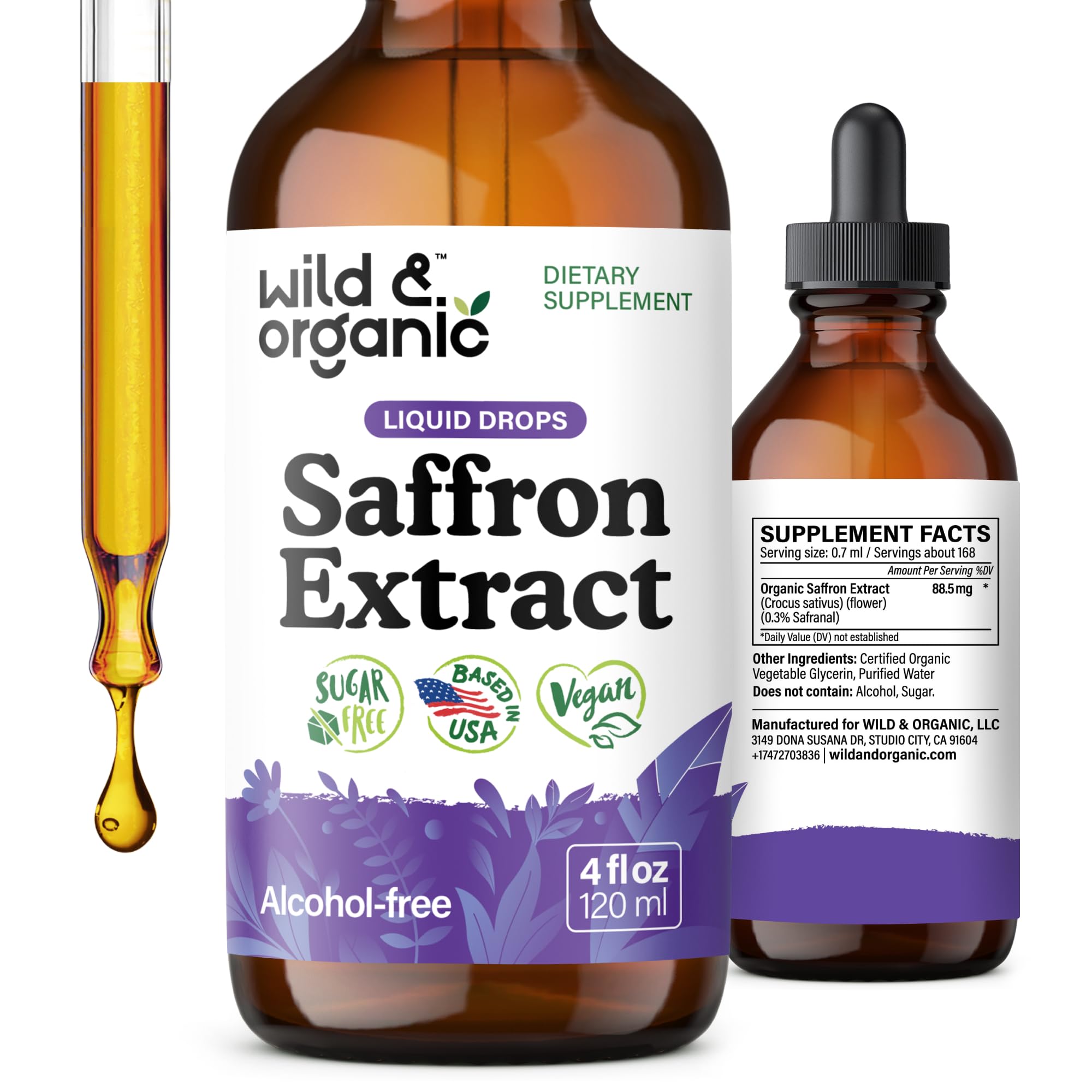 Wild & Organic Saffron Extract Liquid Drops 4 fl. oz. front view