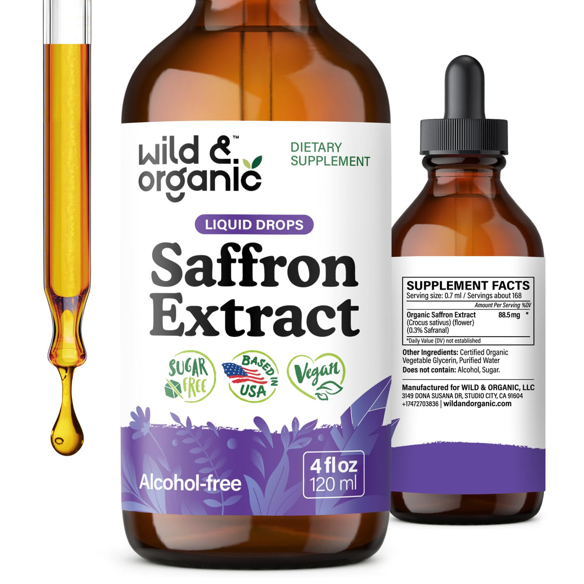 Wild & Organic Saffron Extract Liquid Drops 4 fl. oz. front view