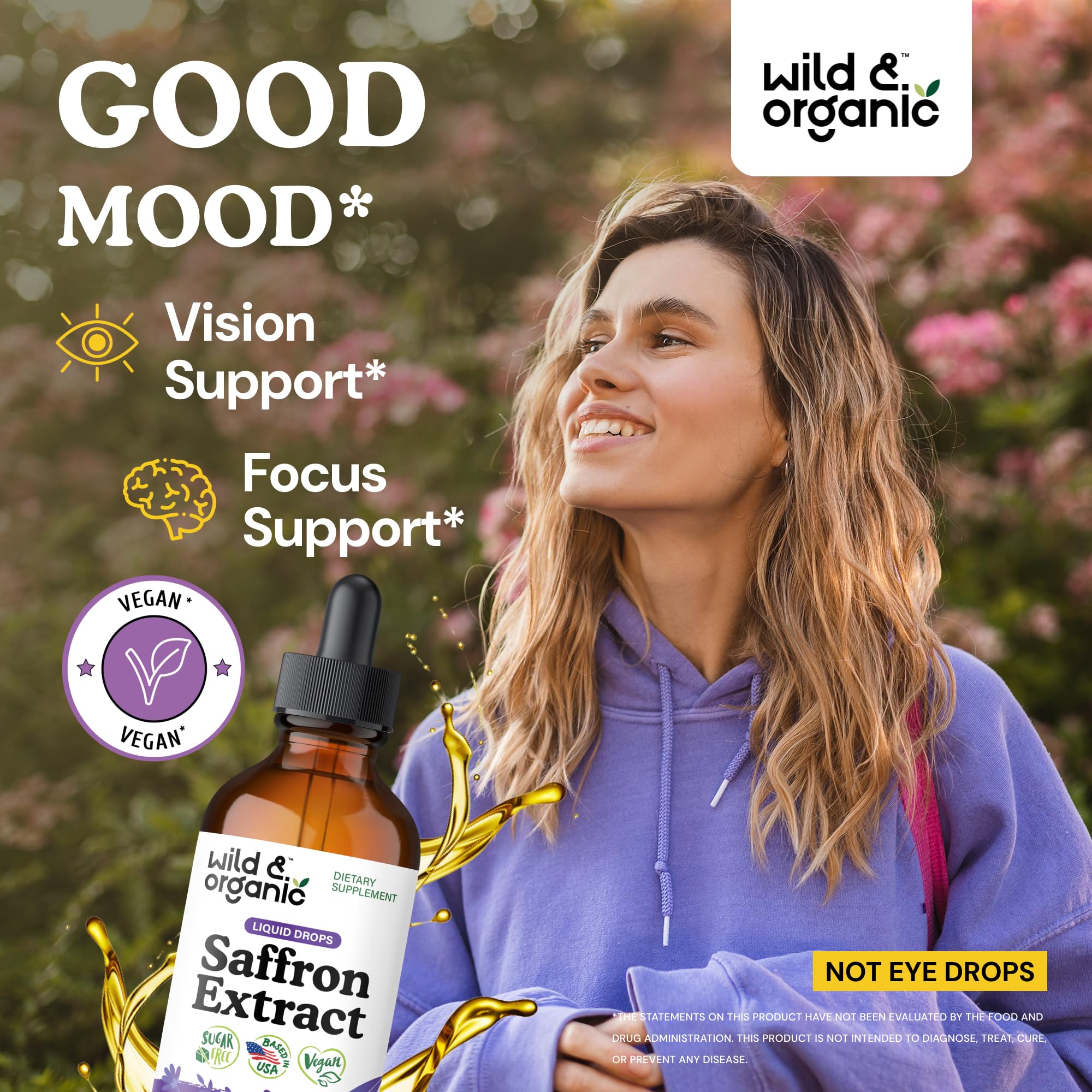 Wild & Organic Saffron Extract Liquid Drops bottle with dropper