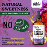 Wild & Organic Saffron Extract Liquid Drops on a wooden table