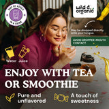Wild & Organic Saffron Extract Liquid Drops with a measuring spoon
