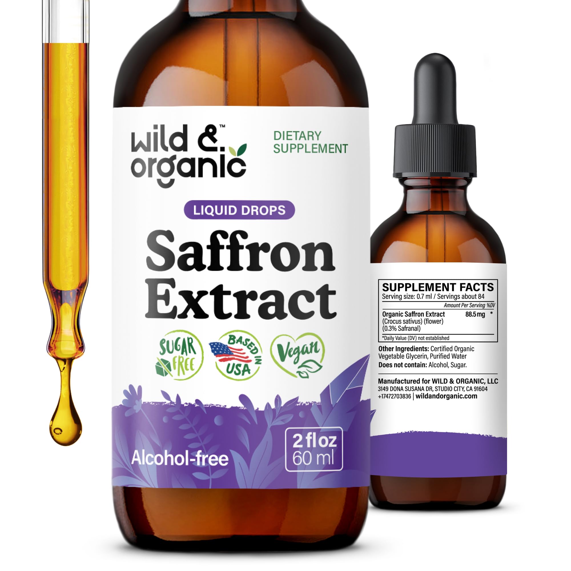 Wild & Organic Saffron Liquid Extract Drops 2 fl. oz. front view