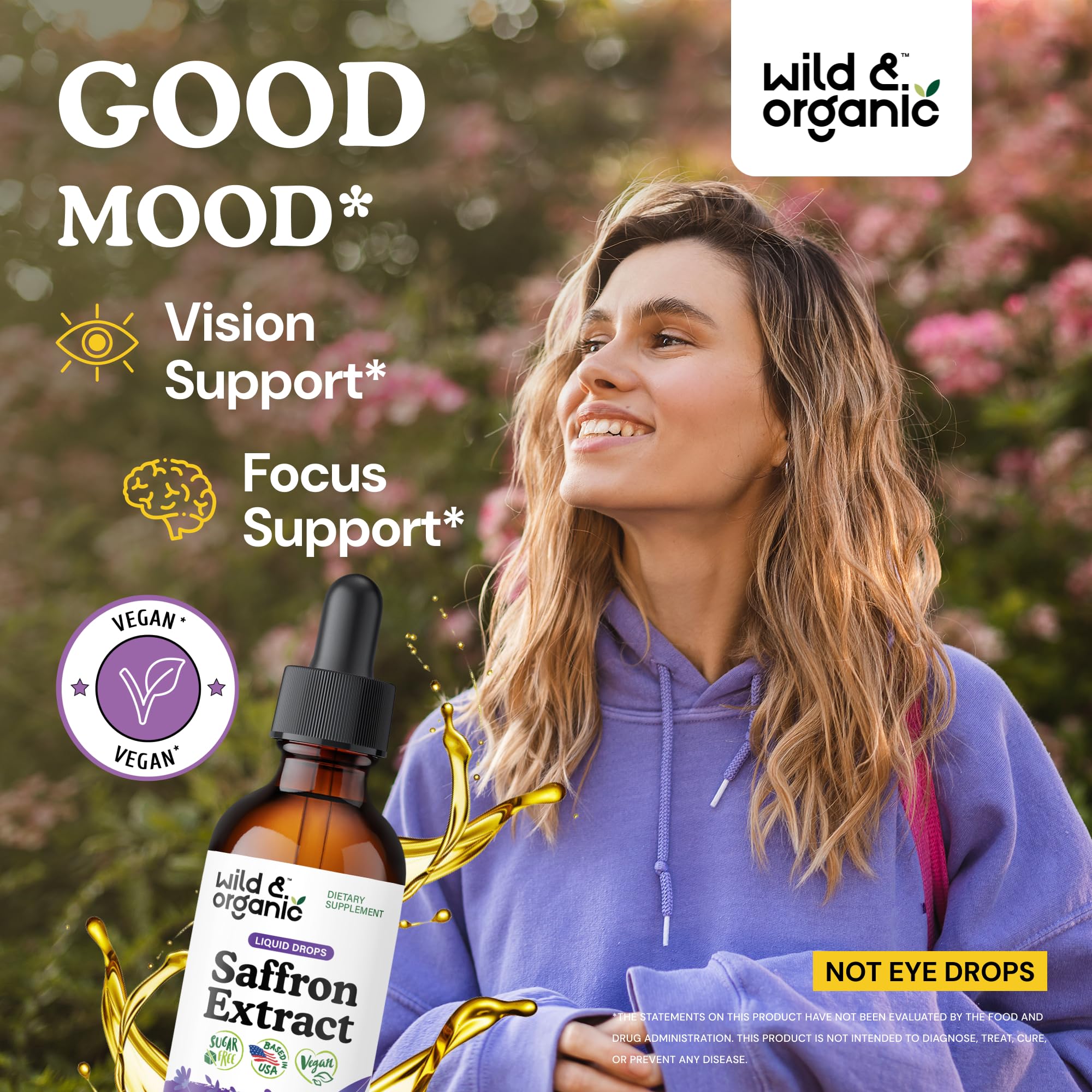 Wild & Organic Saffron Liquid Extract Drops bottle with label