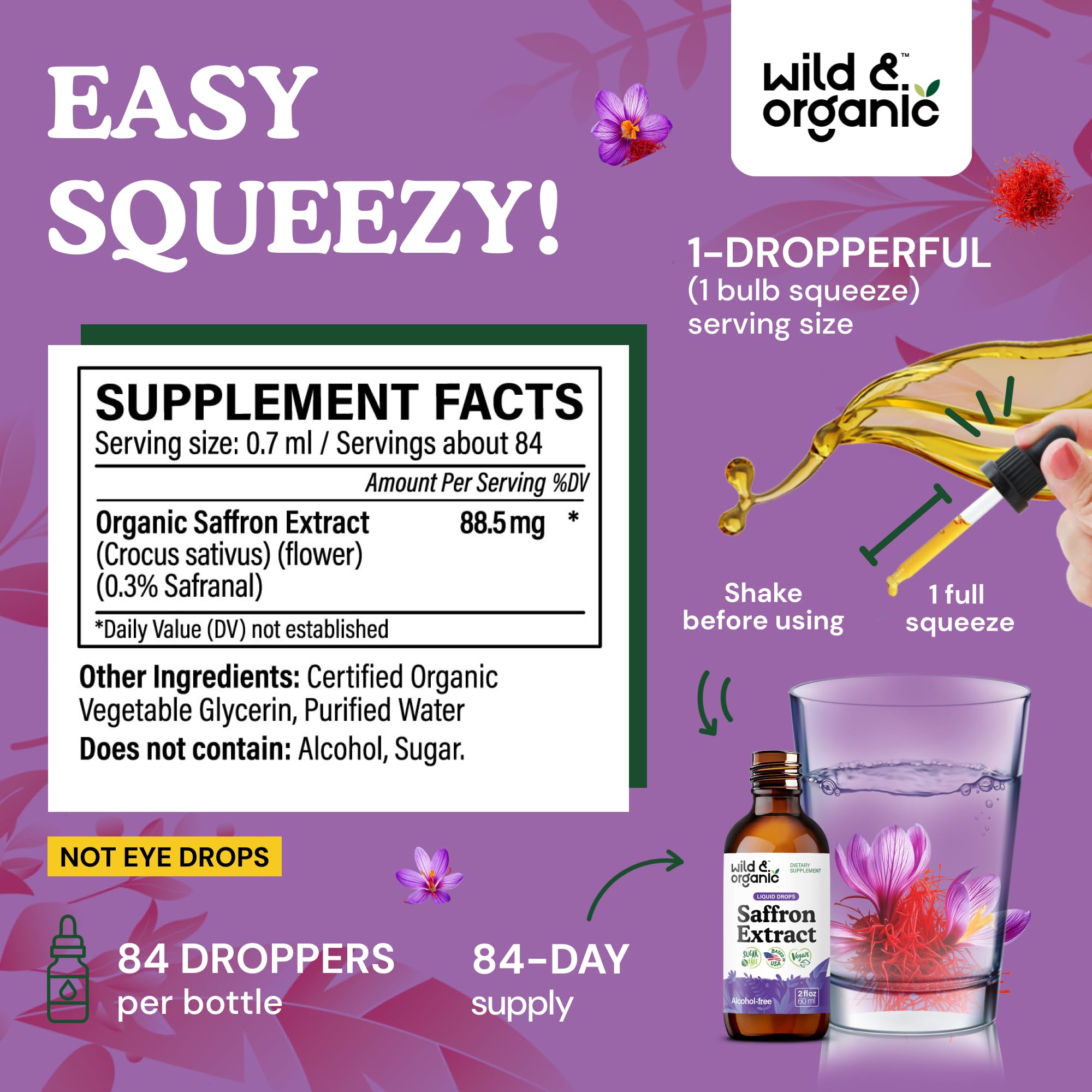 Wild & Organic Saffron Liquid Extract Drops dropper close-up