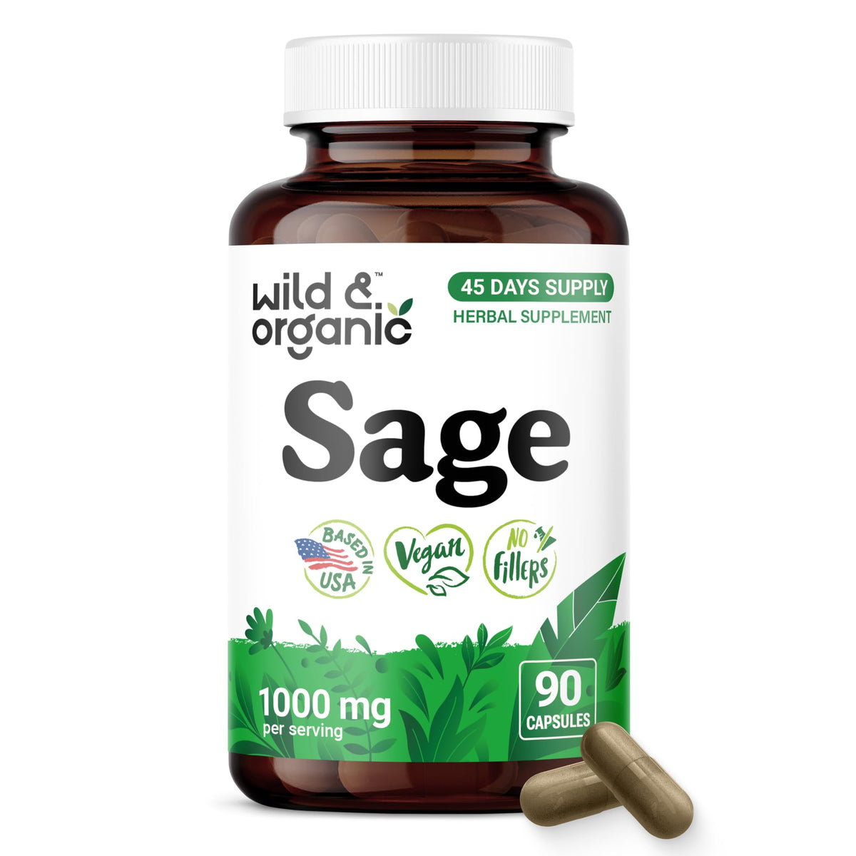 Wild & Organic Sage Capsules 1000mg front view