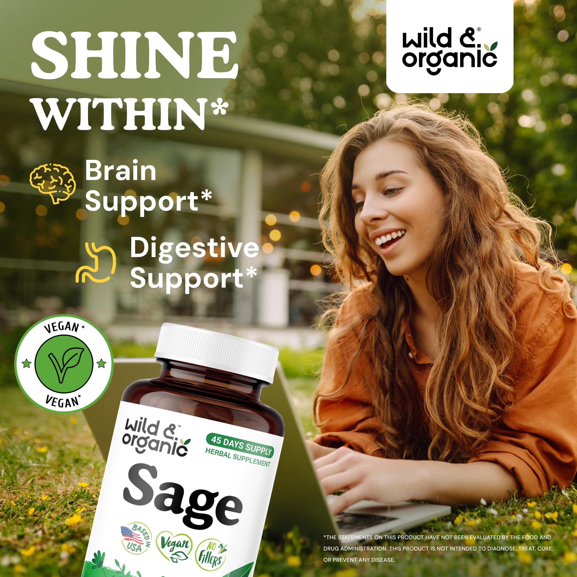 Wild & Organic Sage Capsules bottle with 90 capsules