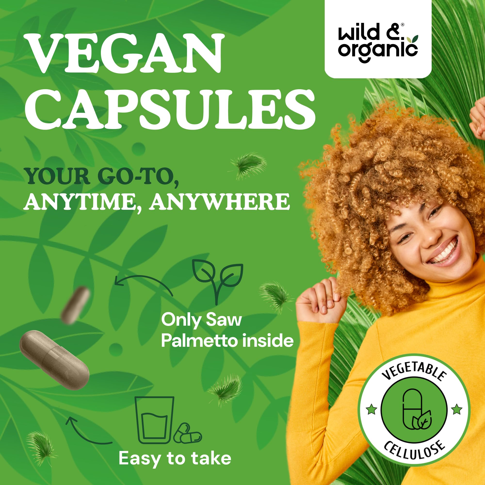 Wild & Organic Saw Palmetto Capsules 500mg bottle with cap