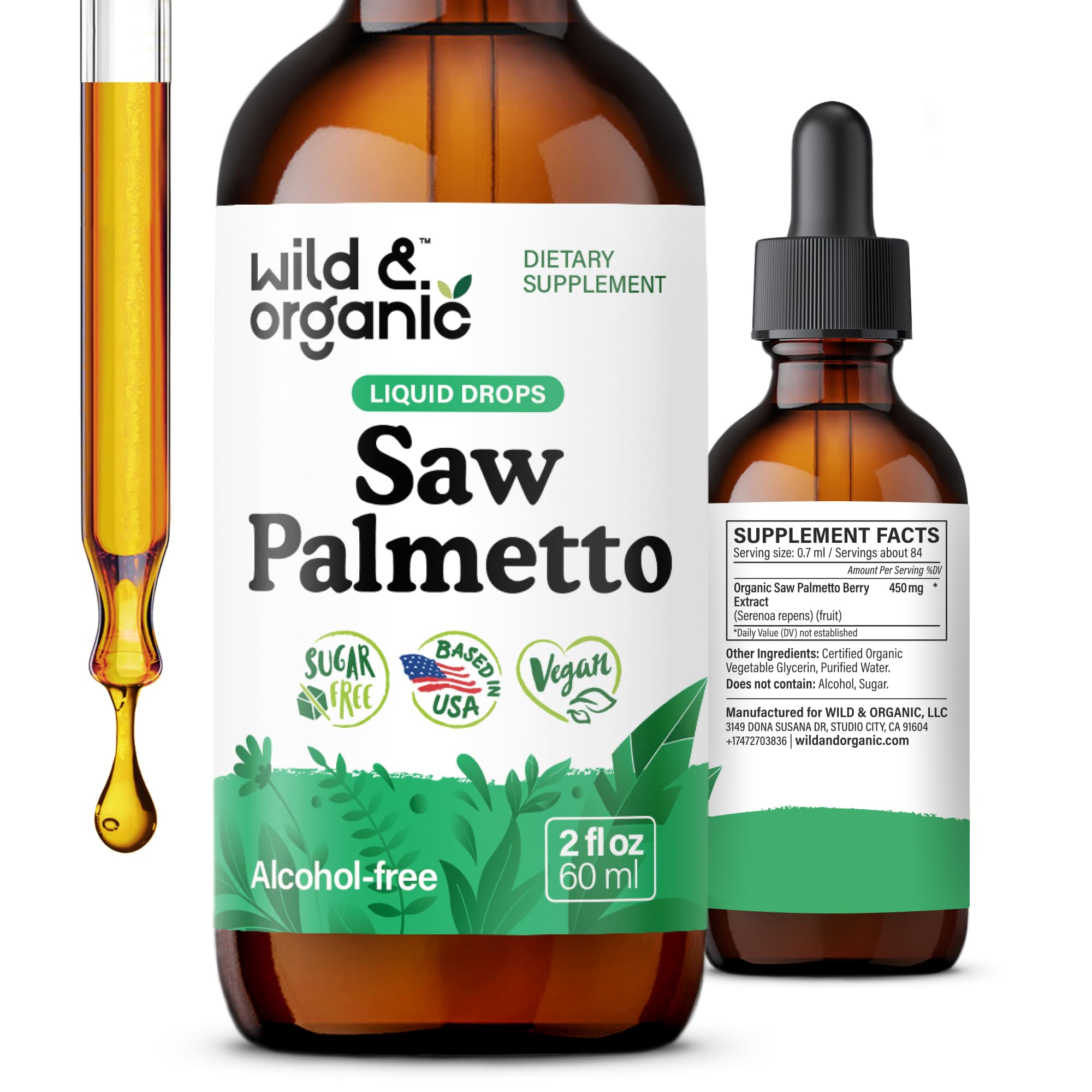 Wild & Organic Saw Palmetto Tincture 2 fl. oz. front view