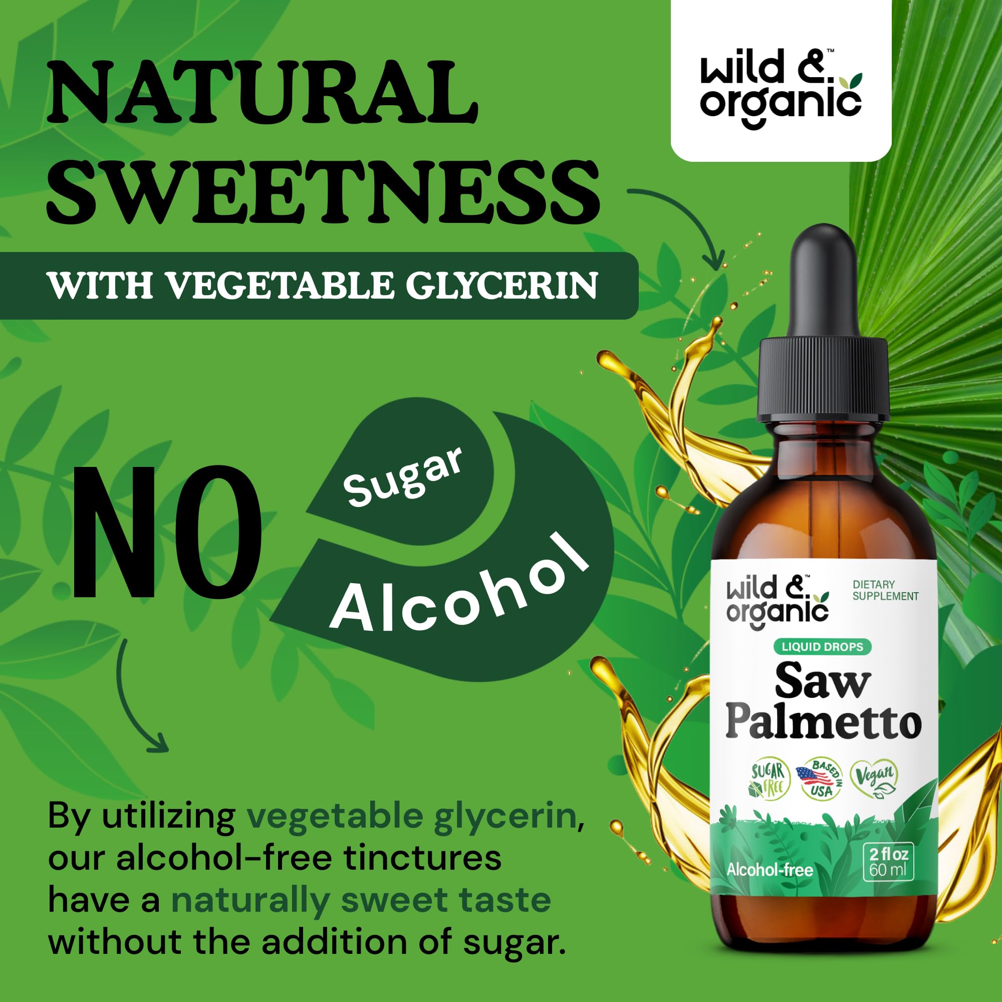Wild & Organic Saw Palmetto Tincture with measuring spoon