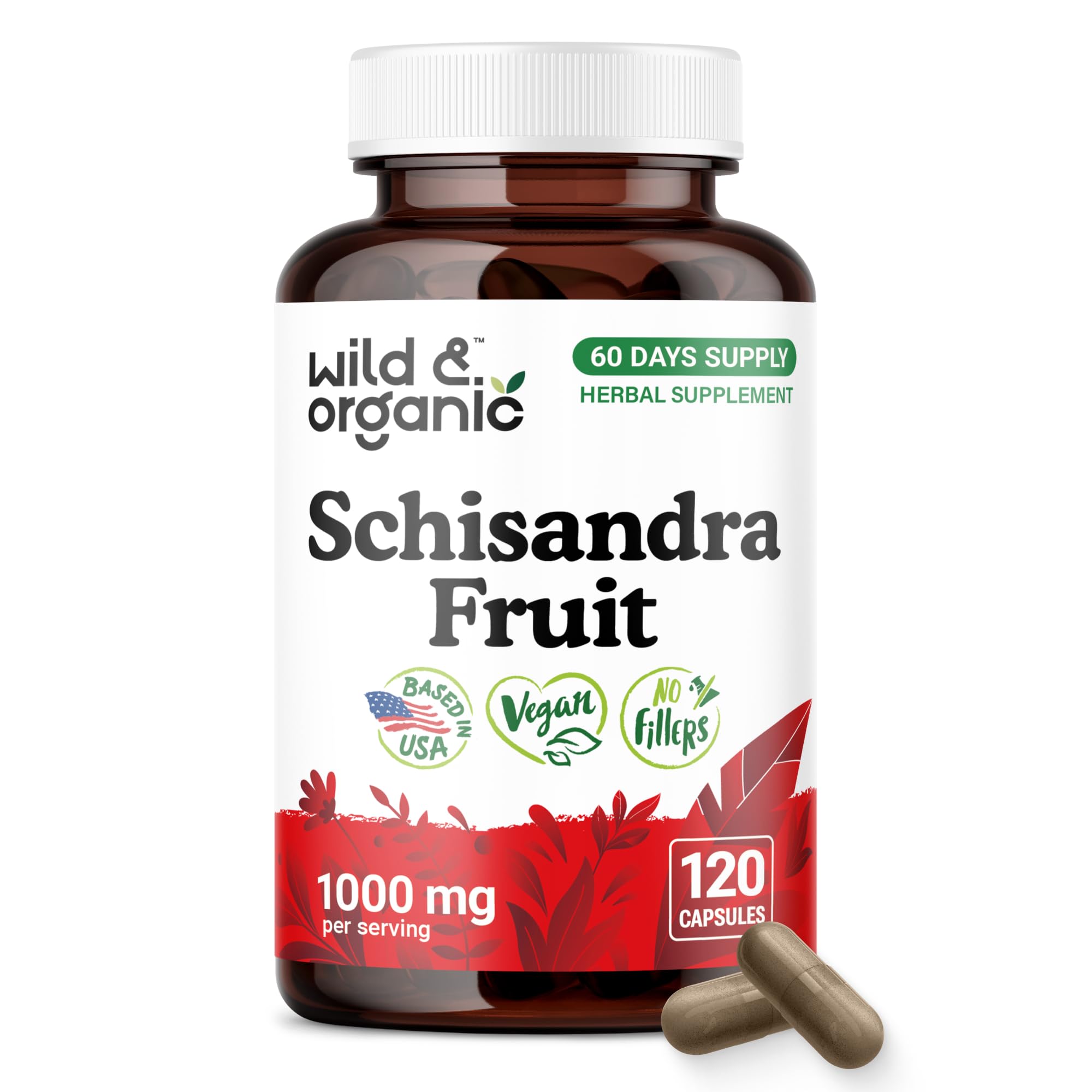 Wild & Organic Schisandra Capsules 1000 mg front view