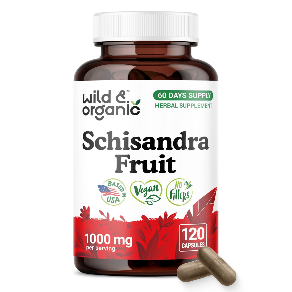 Wild & Organic Schisandra Capsules 1000 mg front view