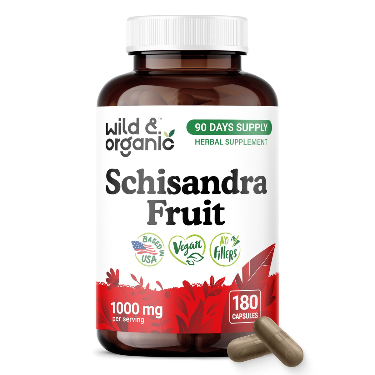 Wild & Organic Schisandra Capsules 1000 mg front view bottle