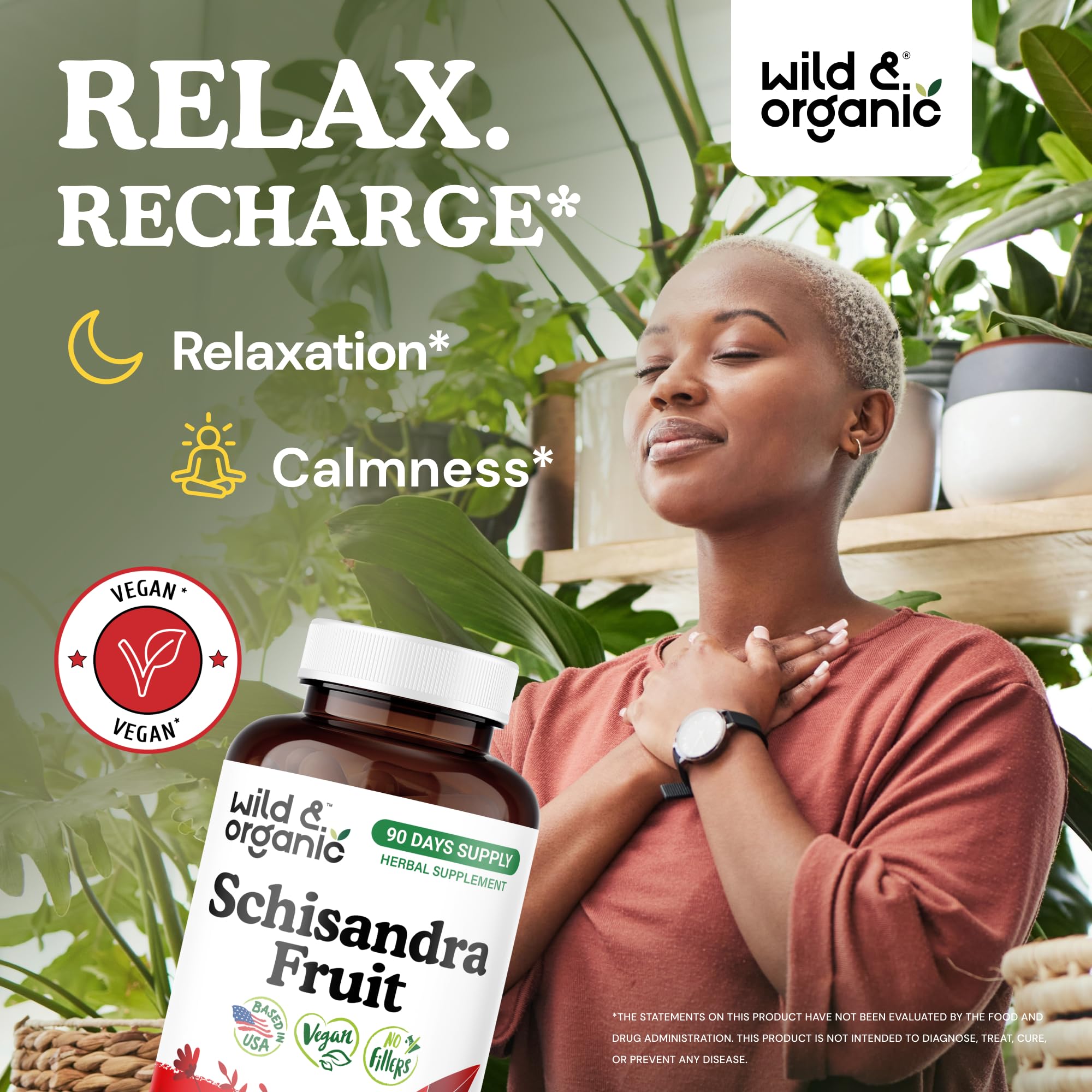 Wild & Organic Schisandra Capsules 1000 mg side view with label