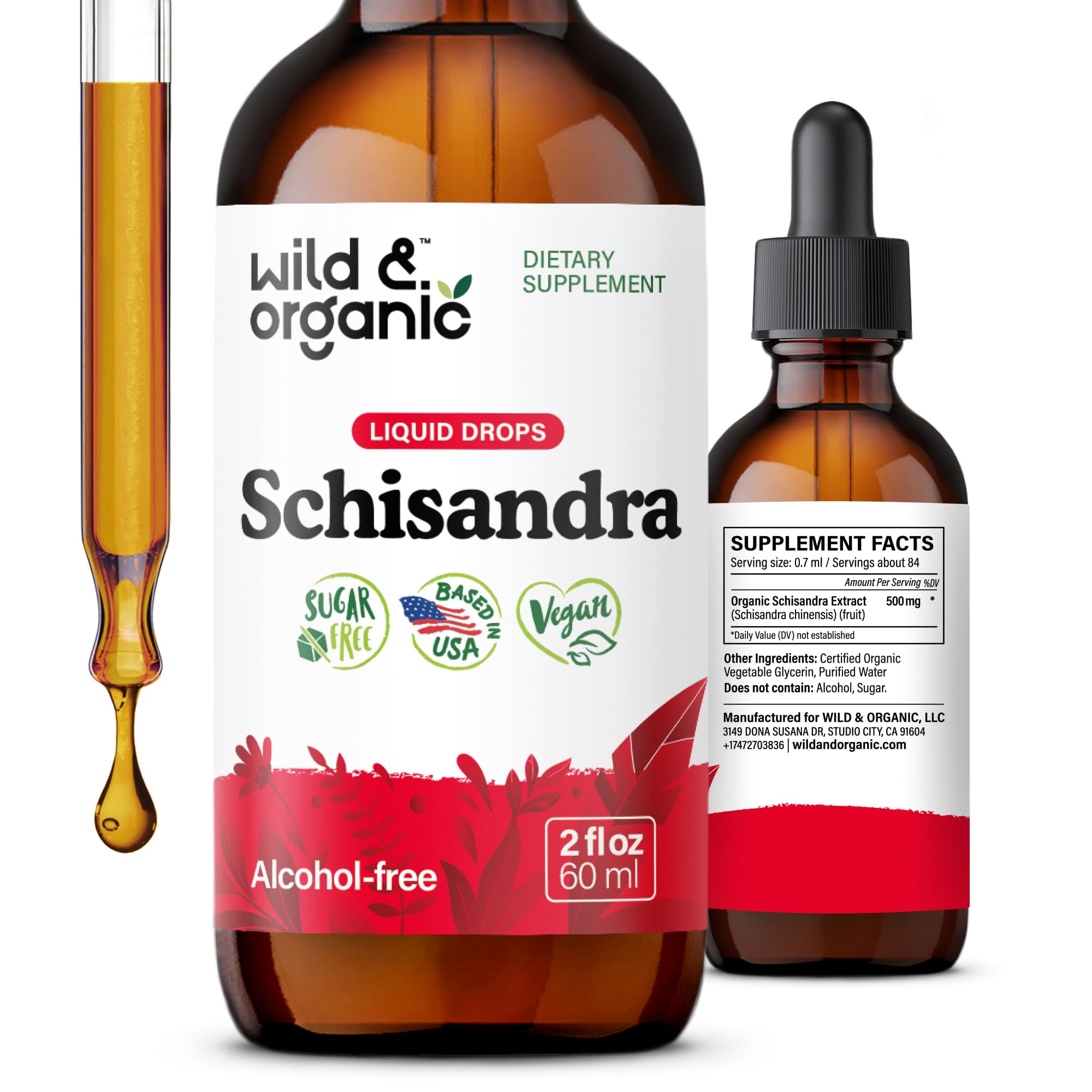 Wild & Organic Schisandra Tincture 500mg front view