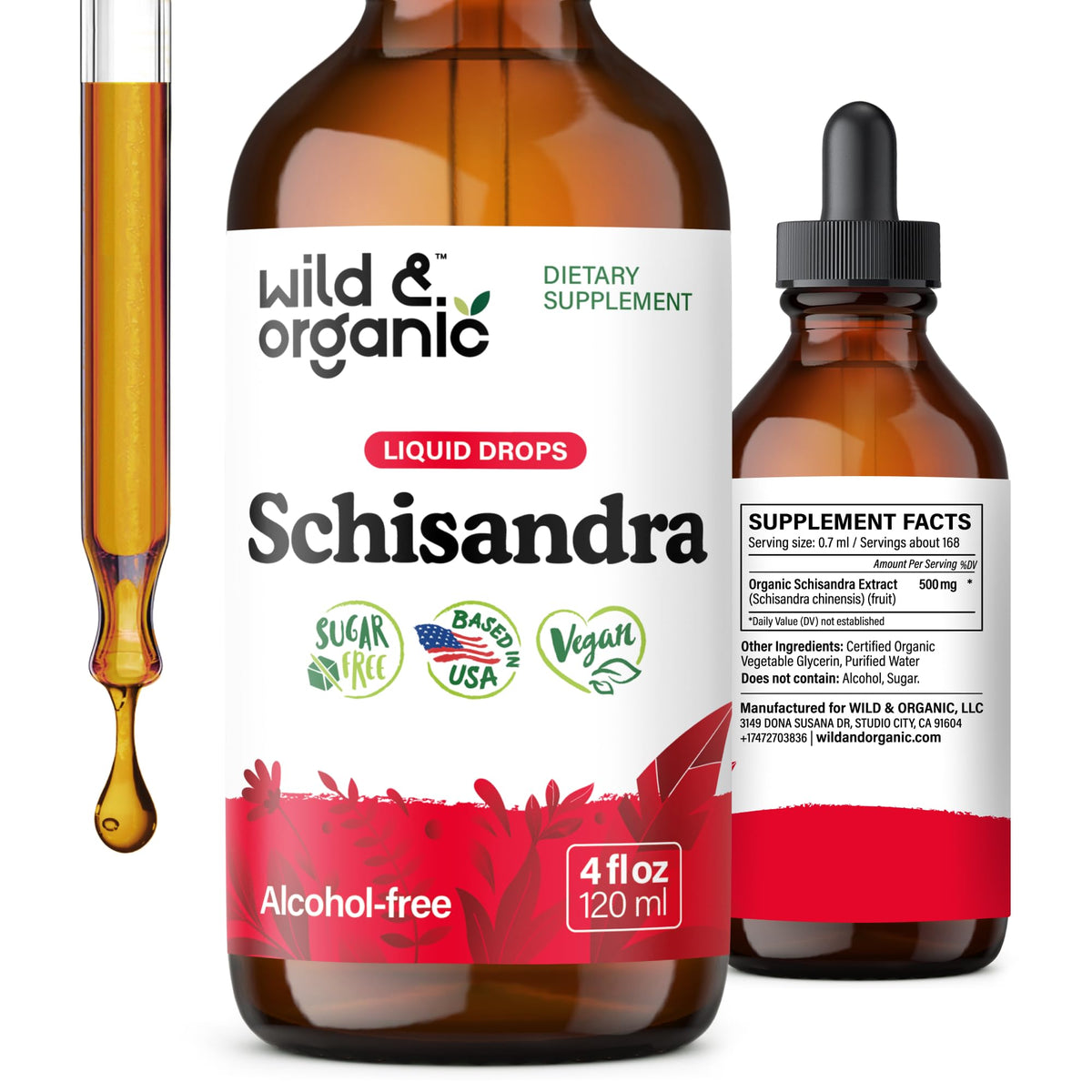 Wild & Organic Schisandra Tincture 500mg front view