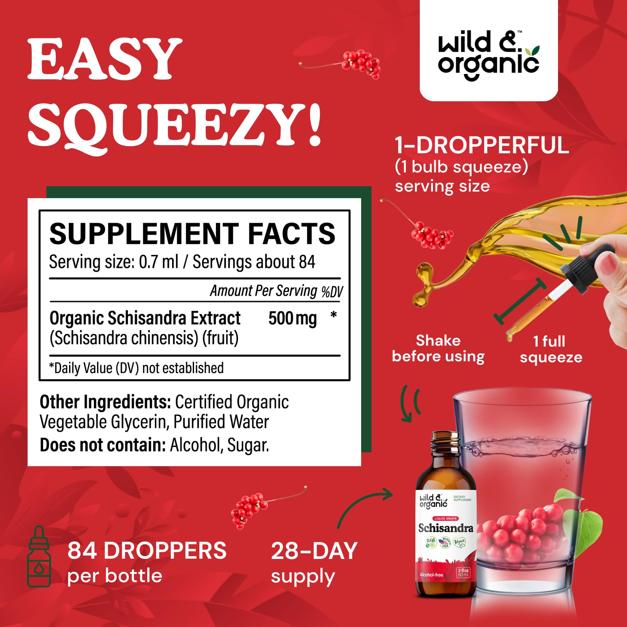 Wild & Organic Schisandra Tincture 500mg ingredients list