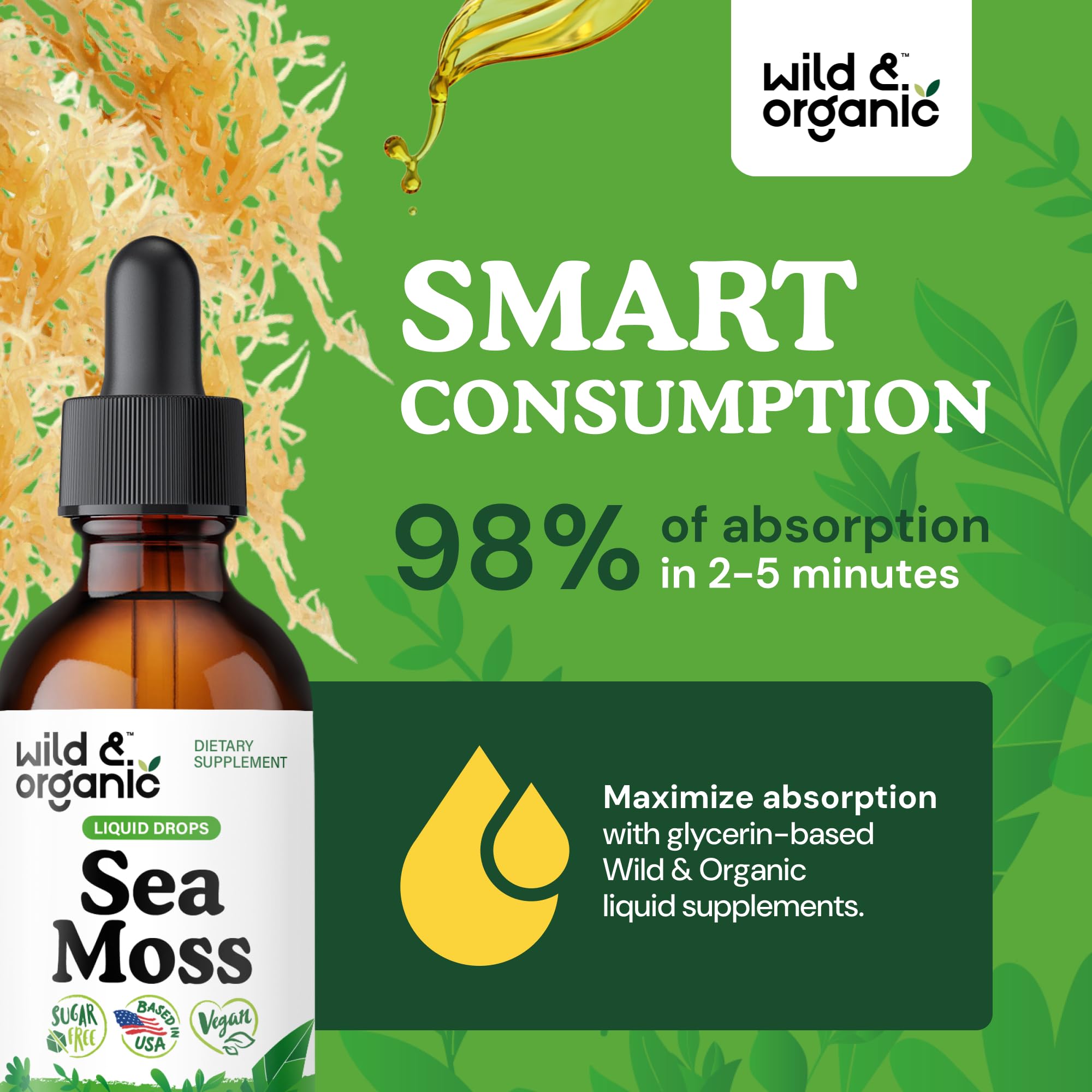 Wild & Organic Sea Moss Tincture bottle with ingredients