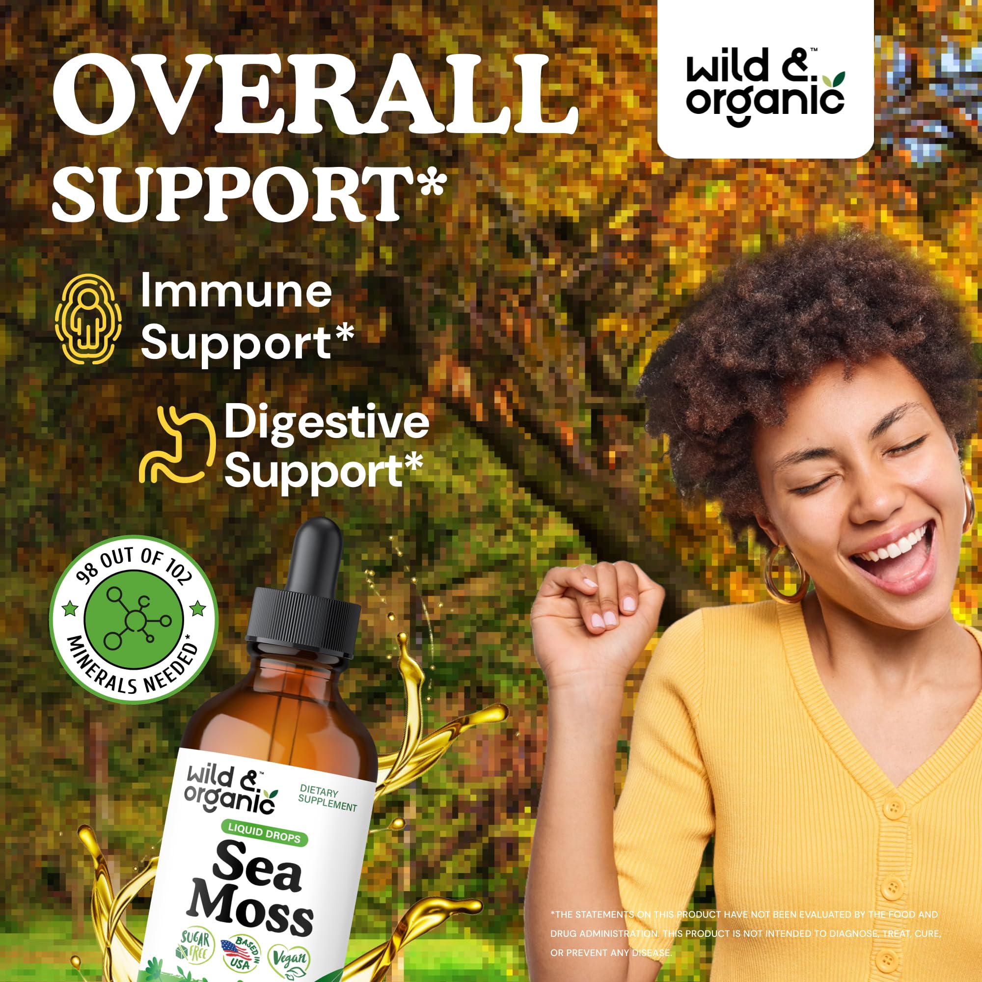 Wild & Organic Sea Moss Tincture bottle with label details