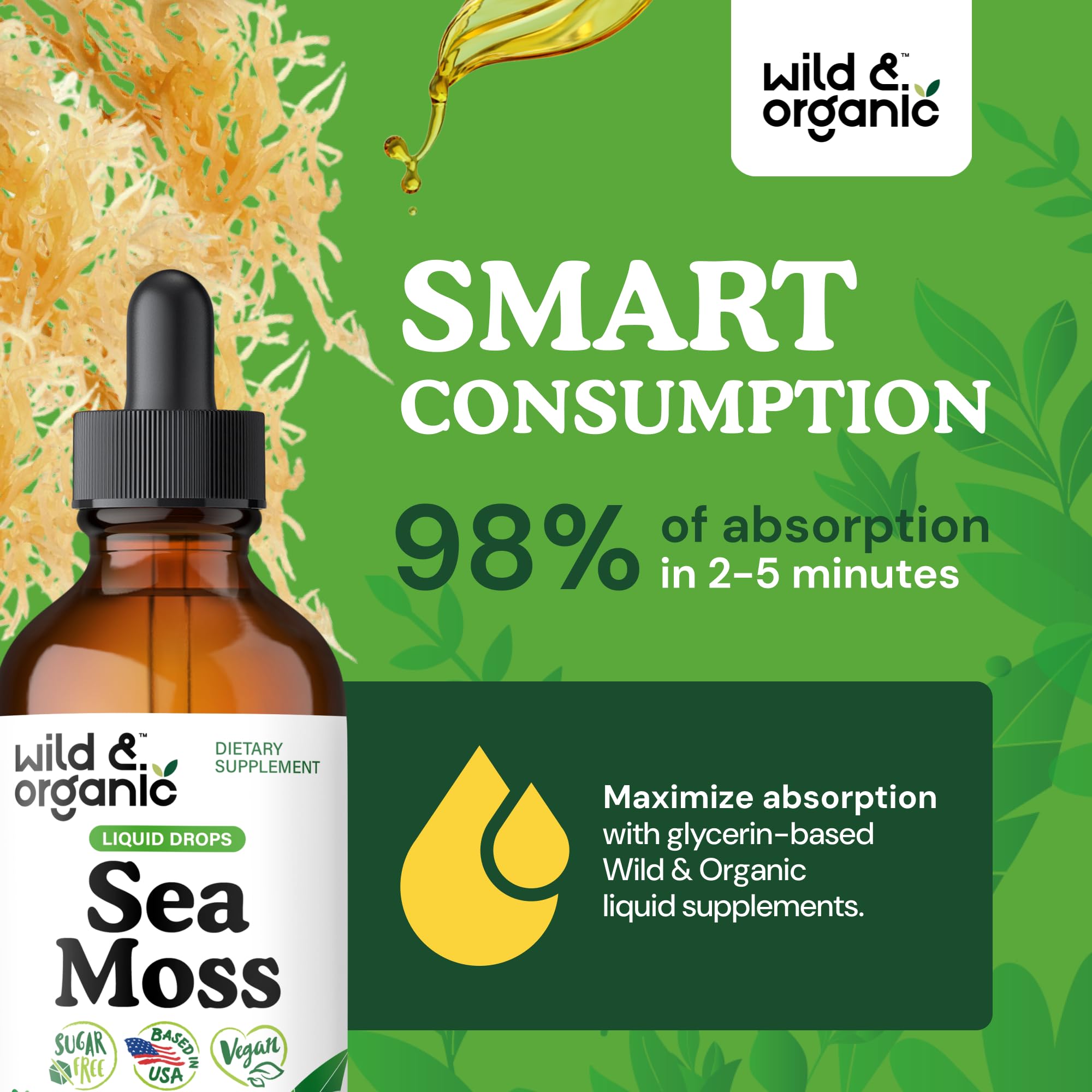 Wild & Organic Sea Moss Tincture ingredients list on the back