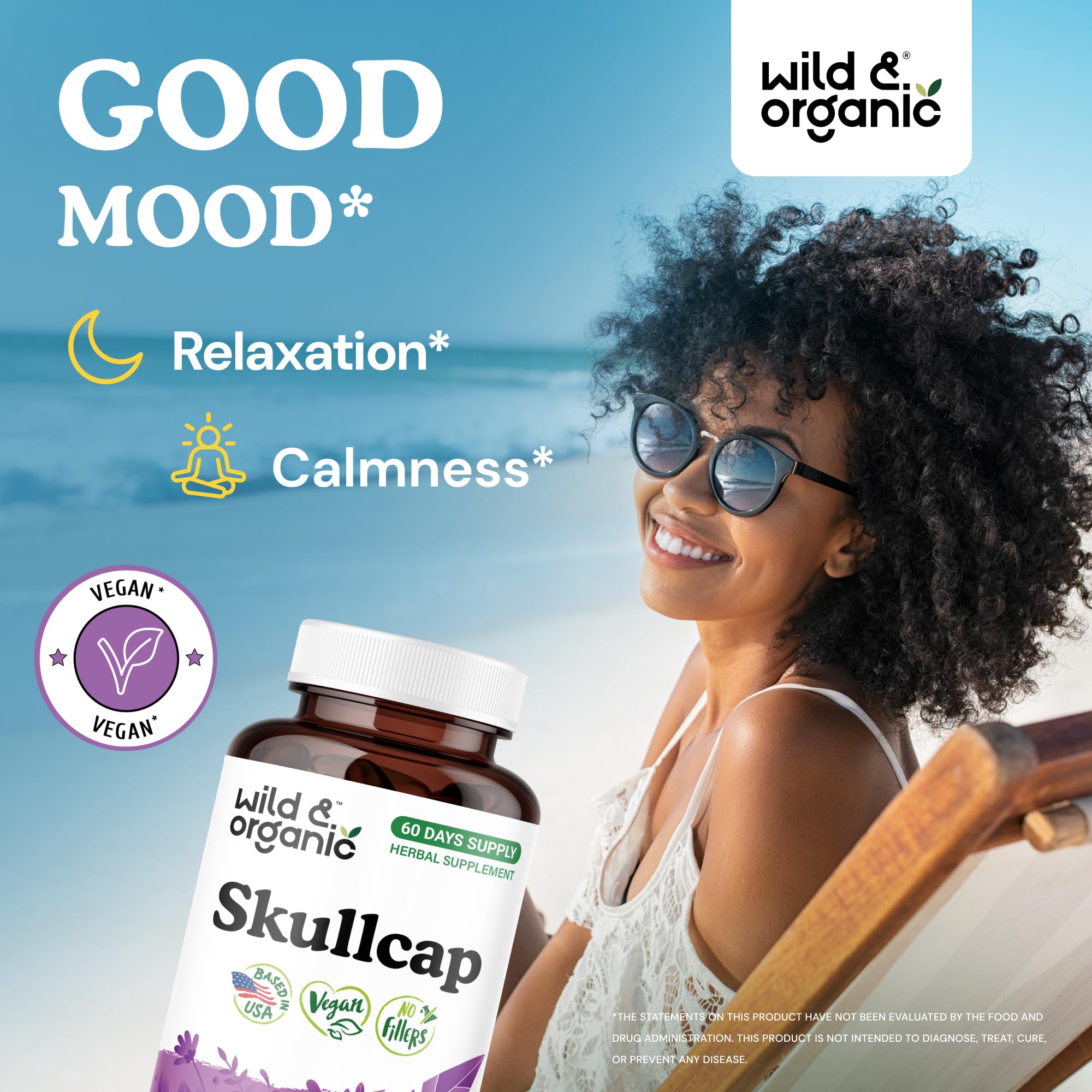 Wild & Organic Skullcap Capsules 1200 mg bottle side view