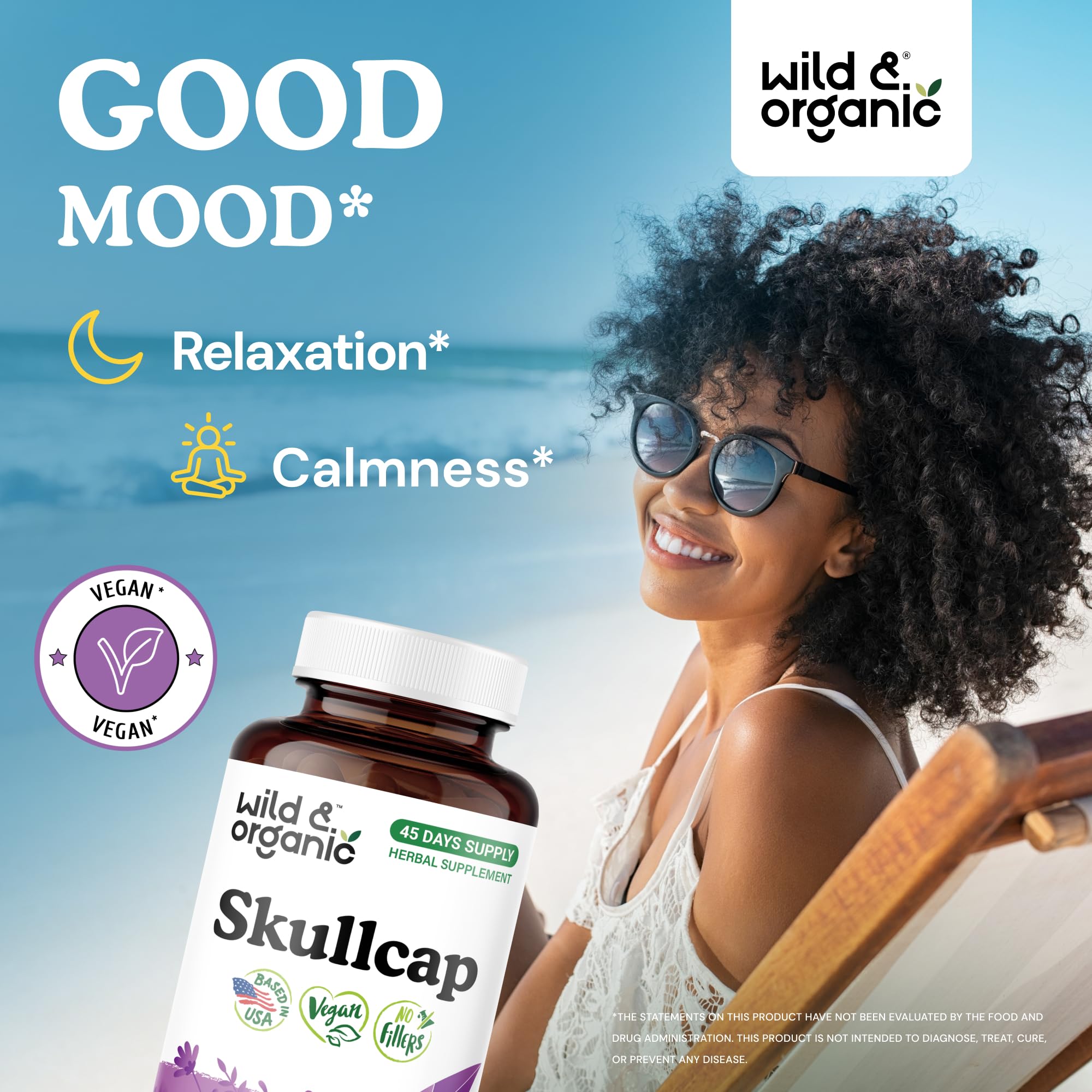 Wild & Organic Skullcap Capsules 1200mg bottle side view