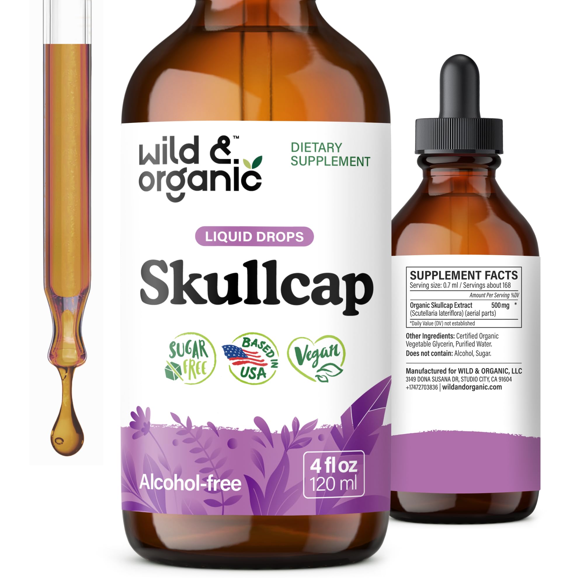 Wild & Organic Skullcap Tincture 4 fl. oz. front view