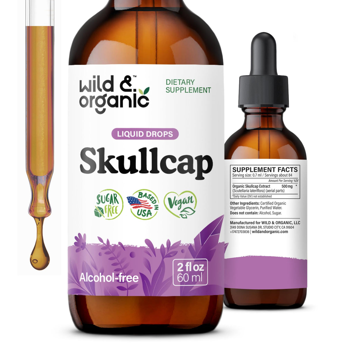 Wild & Organic Skullcap Tincture 500mg 2 fl. oz. front view