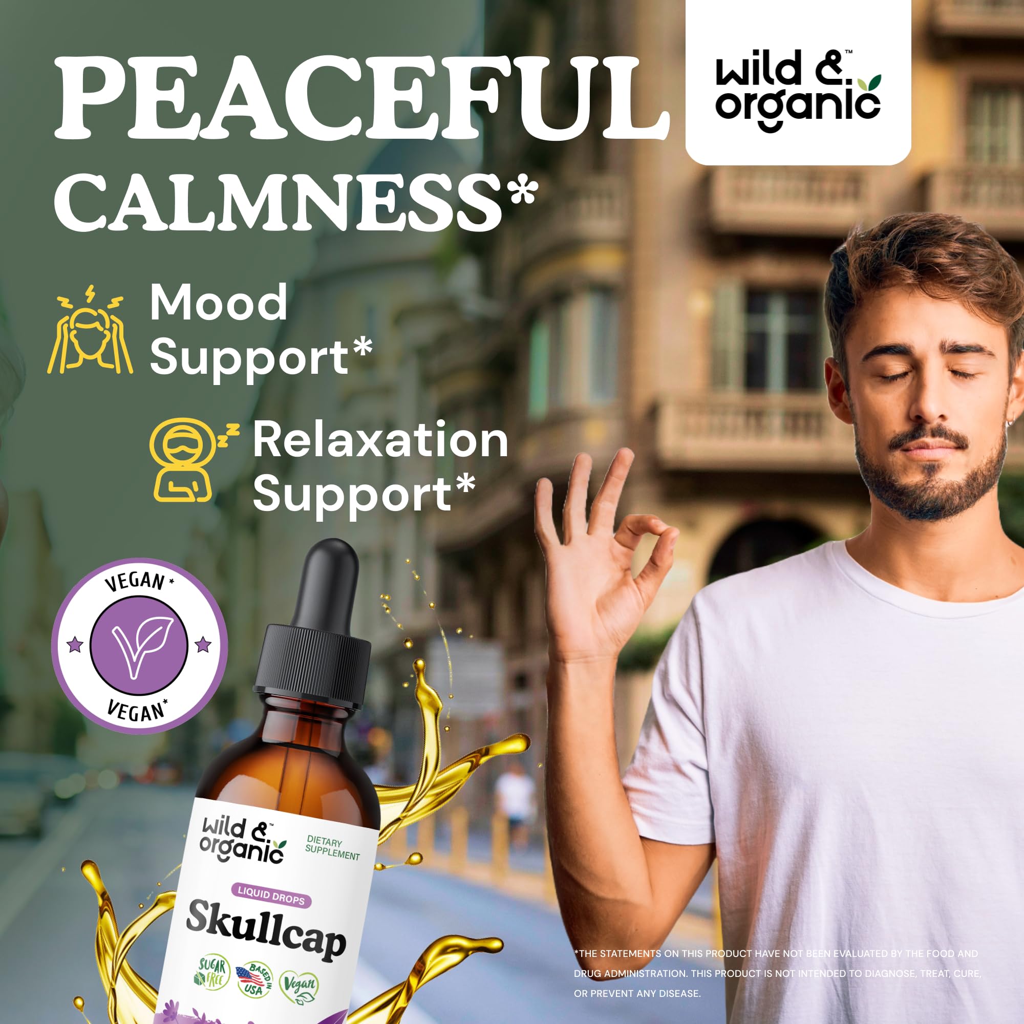 Wild & Organic Skullcap Tincture 500mg side view with label