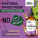 Wild & Organic Skullcap Tincture on a wooden table