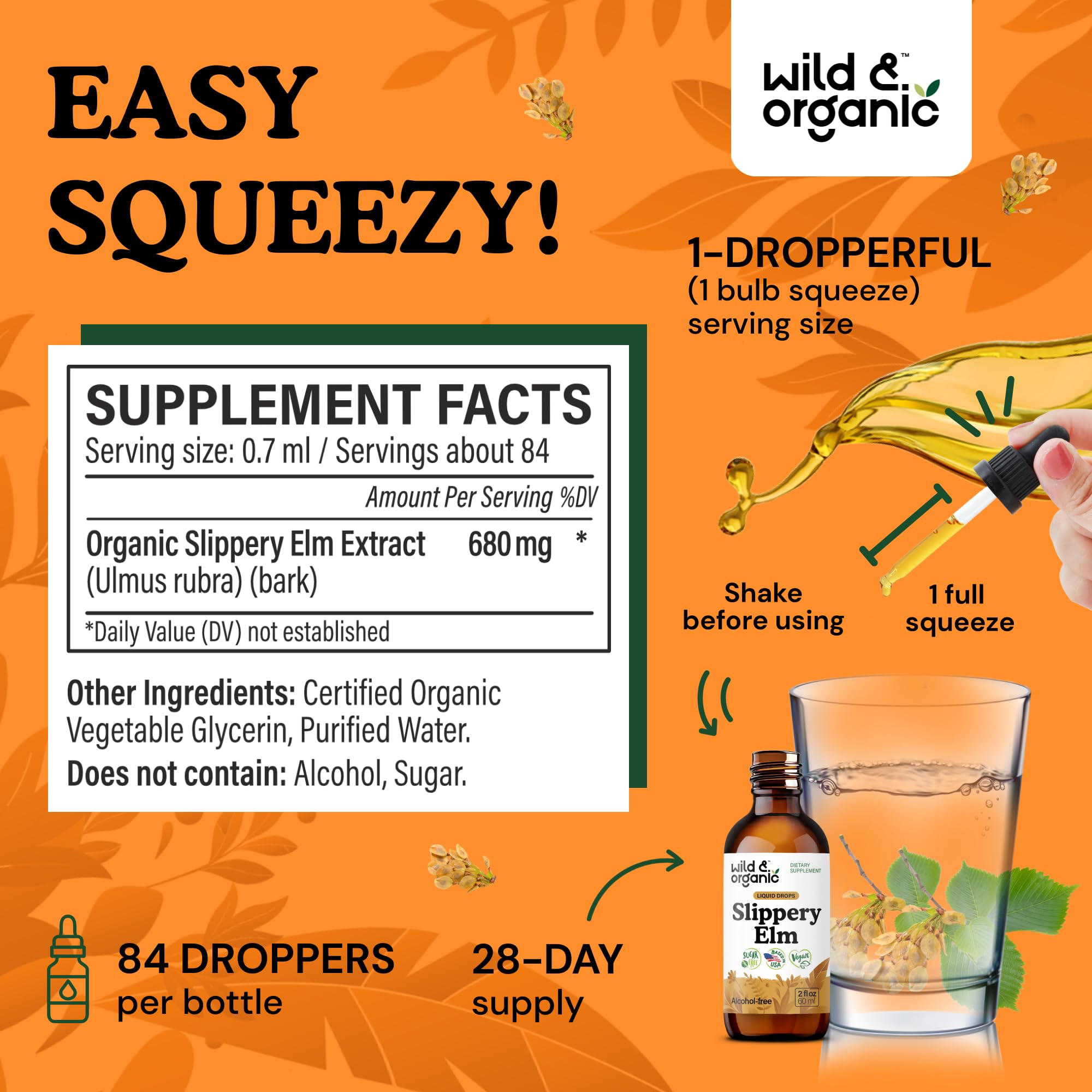 Wild & Organic Slippery Elm Tincture 680mg back view
