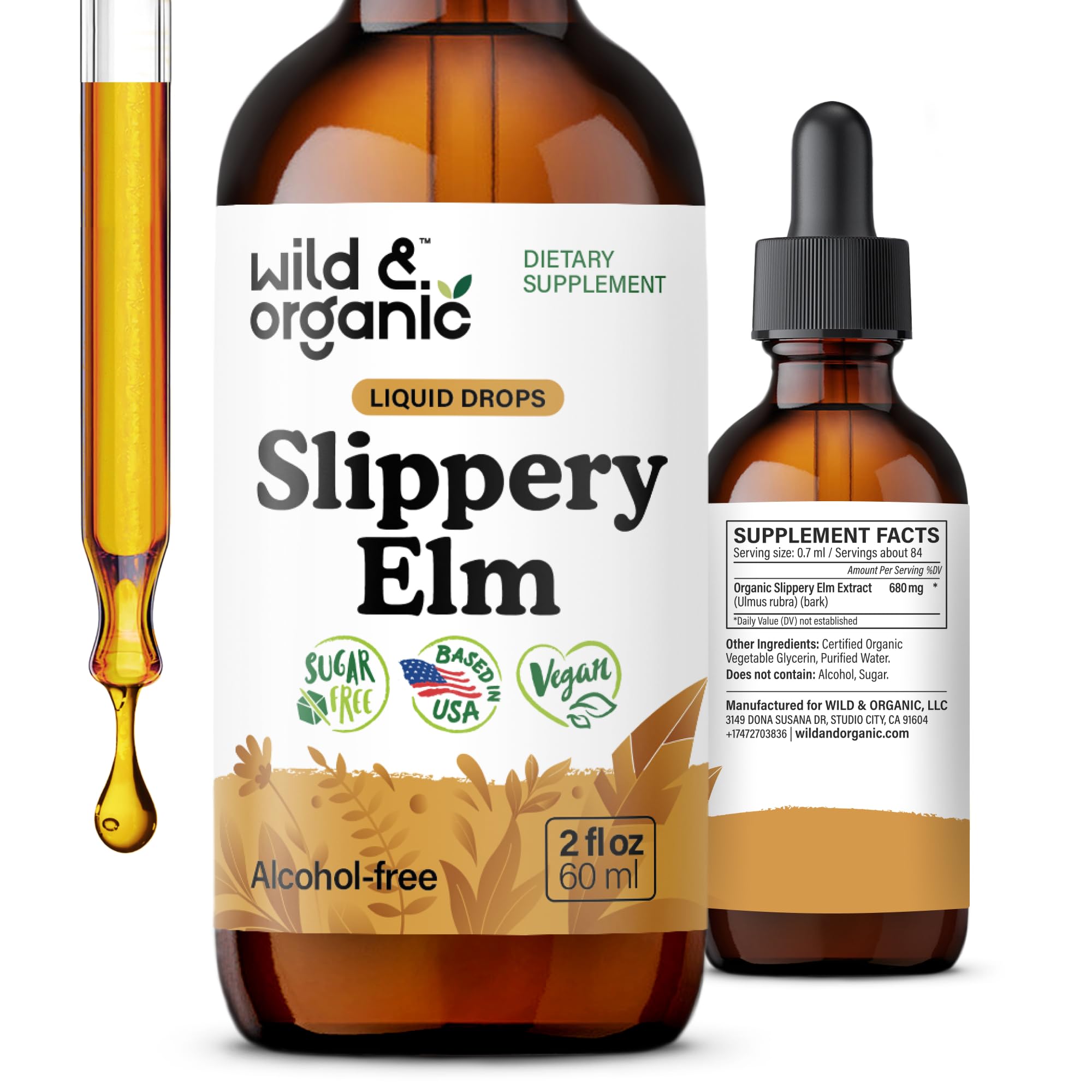 Wild & Organic Slippery Elm Tincture 680mg front view