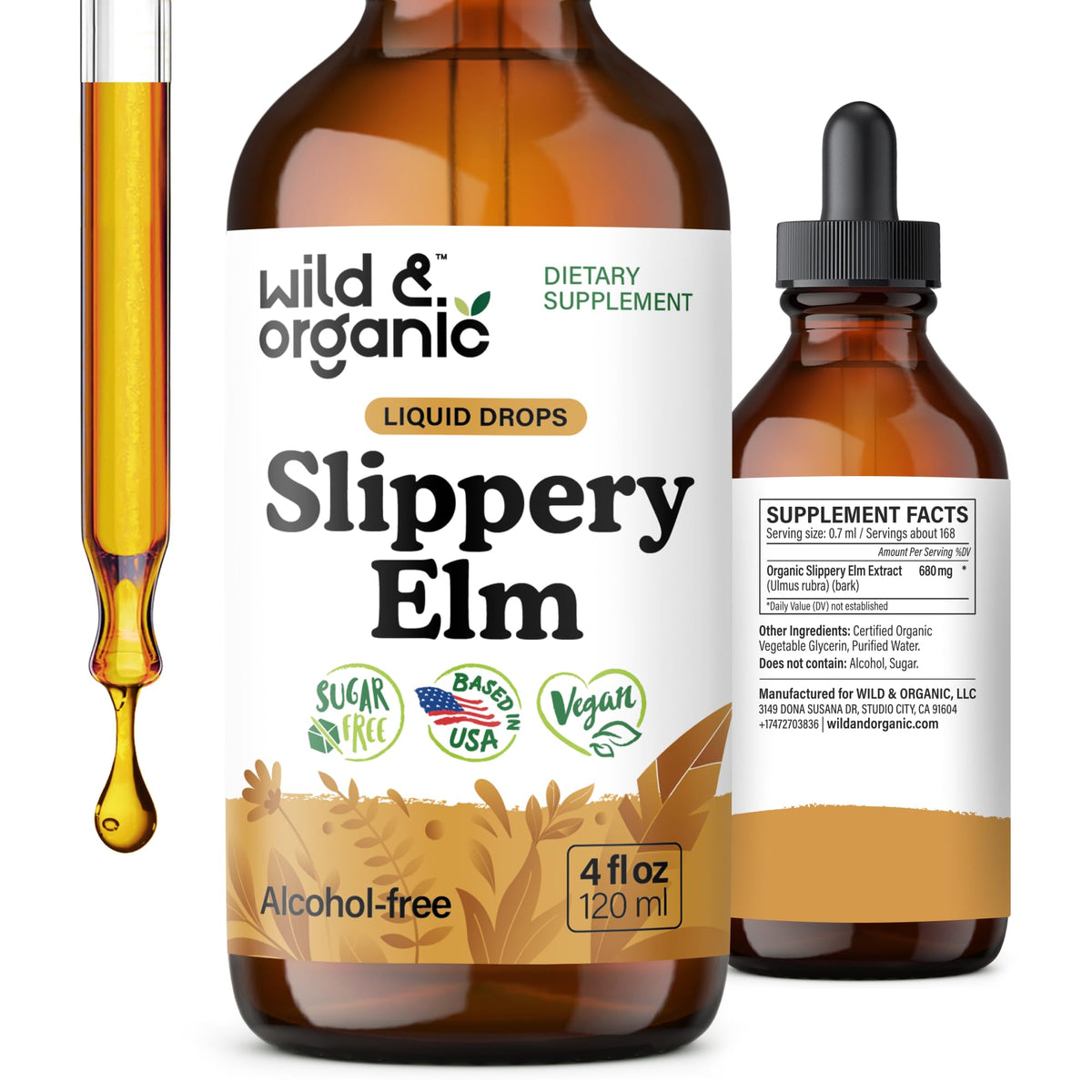 Wild & Organic Slippery Elm Tincture 680mg front view