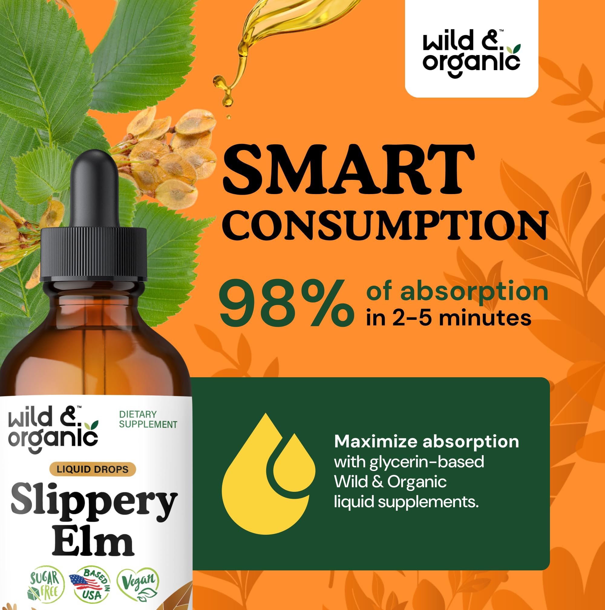 Wild & Organic Slippery Elm Tincture 680mg ingredients list