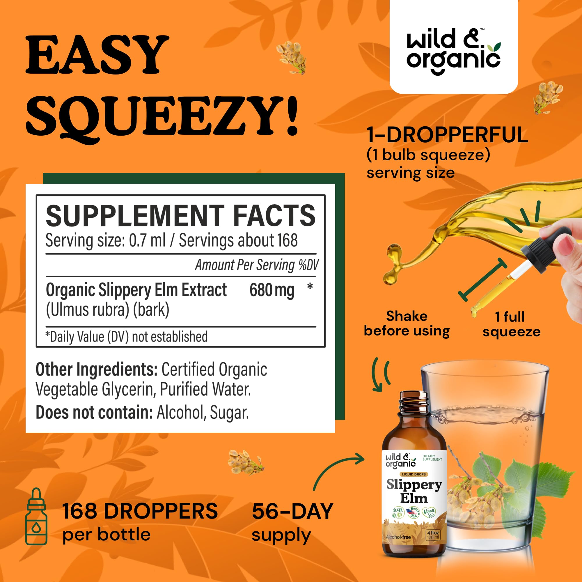 Wild & Organic Slippery Elm Tincture 680mg with dropper