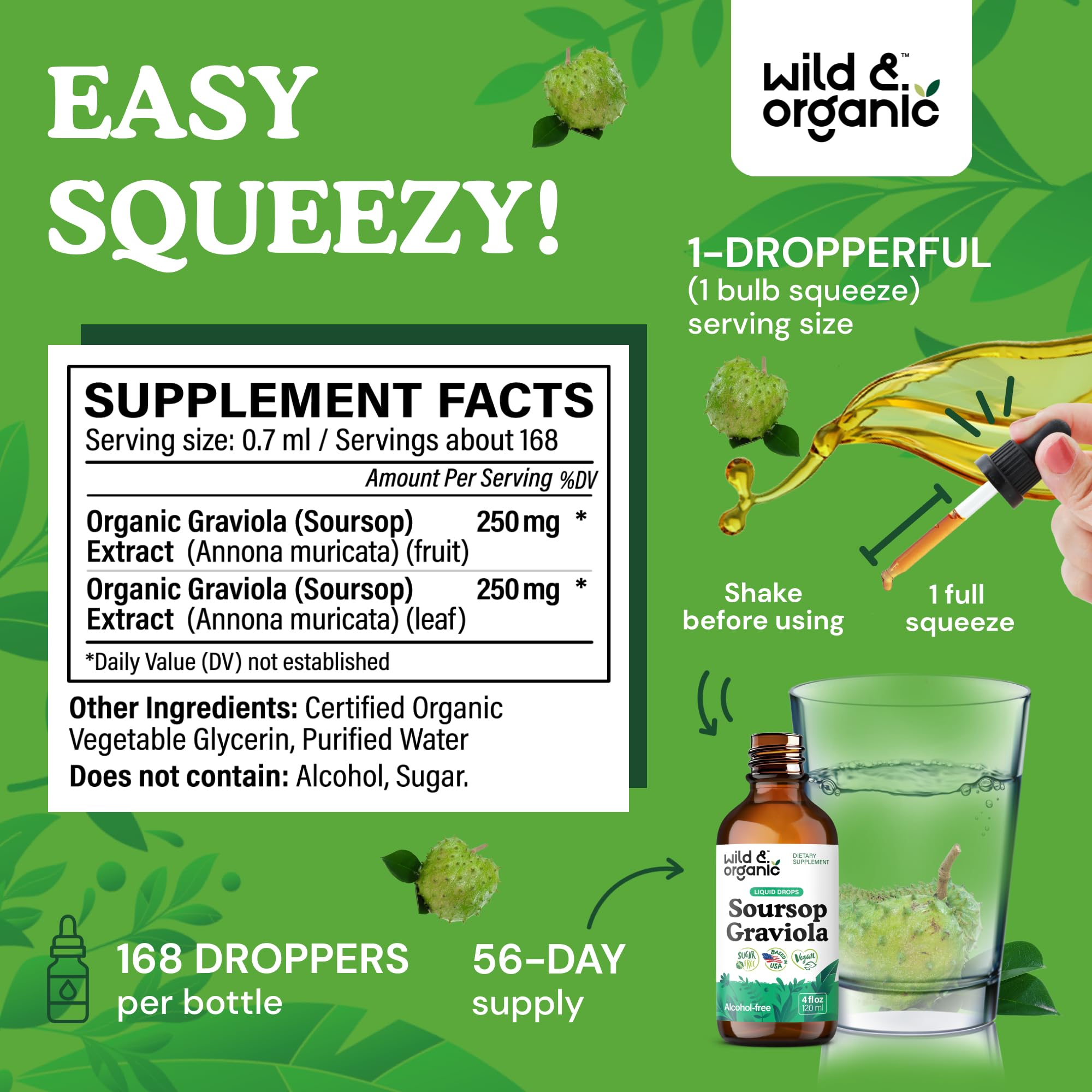 Wild & Organic Soursop Tincture 4 fl. oz. label close-up