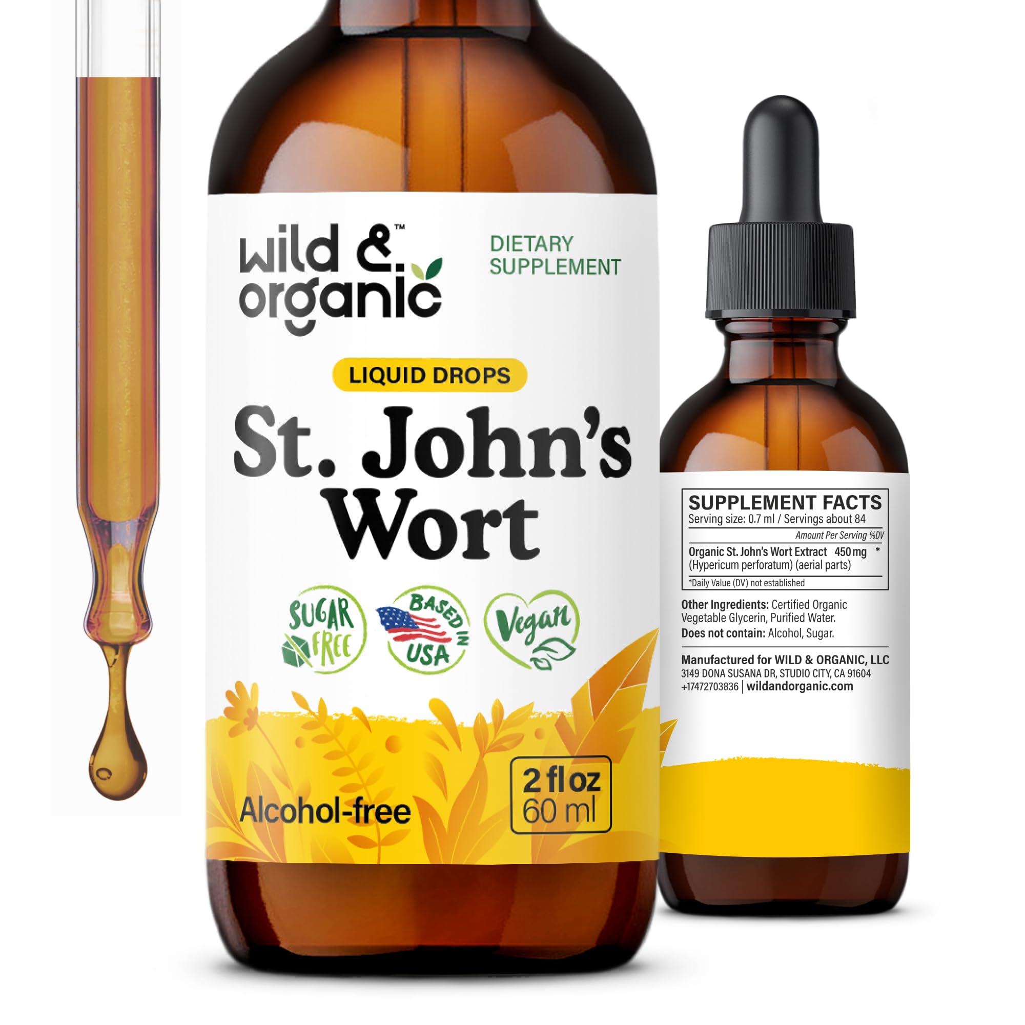 Wild & Organic St John's Wort Tincture 450mg front view